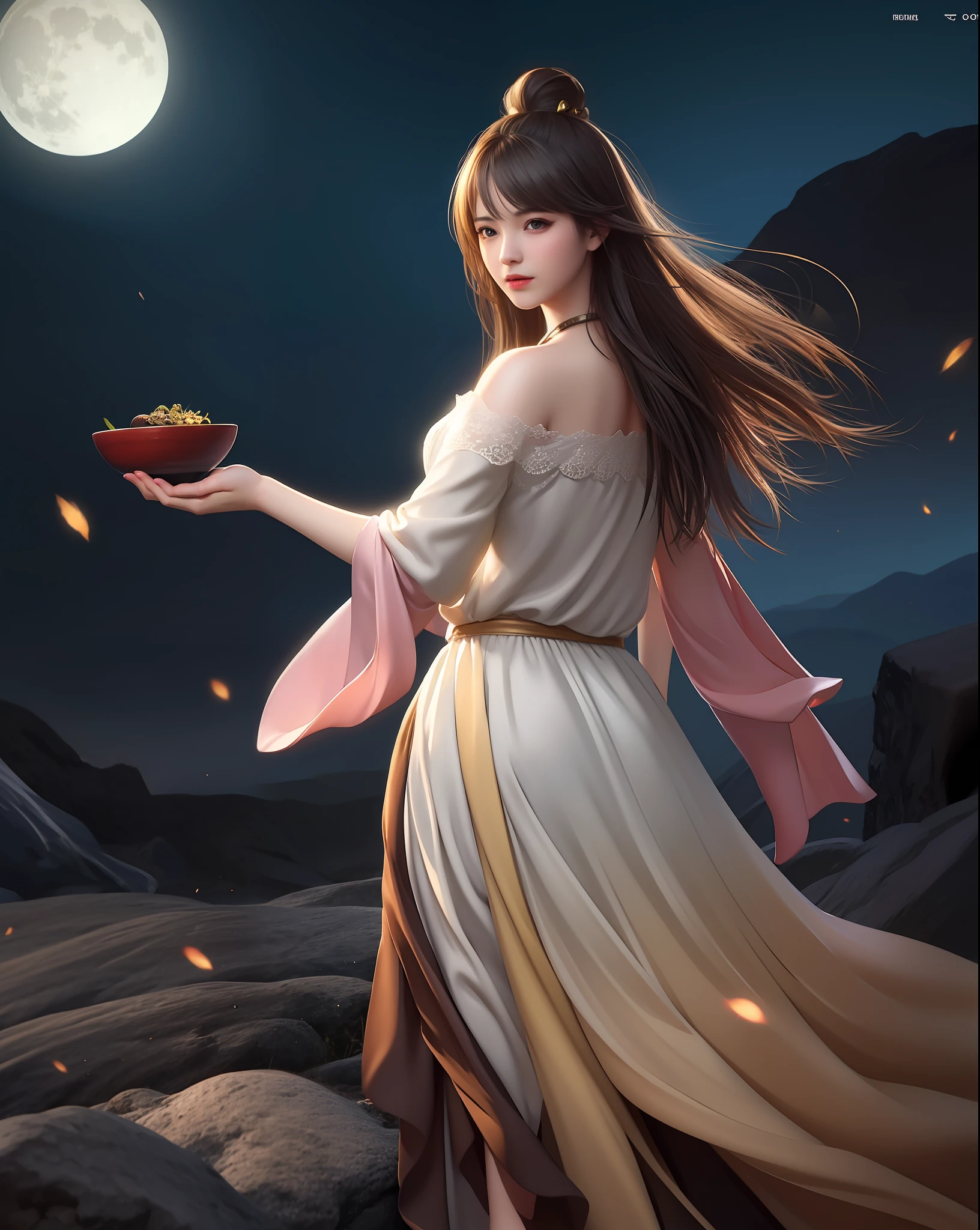 (8k, RAW photo:1.2), best quality, ultra high res,dramatic angle,(fluttered detailed color splashs), (illustration),(((1 girl))),(long hair),(rain:0.9), (头饰:1.4),少女身边有一座古宫,汉服,(重点),彩色水墨画,(泼彩),泼彩,(((colorful))),(素描:0.8) , Masterpiece, best quality, beautiful painted, highly detailed,(denoising:0.6),[splash ink],((ink refraction)), (beautiful detailed sky),moon,highly,detaild,(masterpiece, best quality, extremely detailed） CG unity 8k壁纸，杰作，最好的质量，超详细），（石蒜），