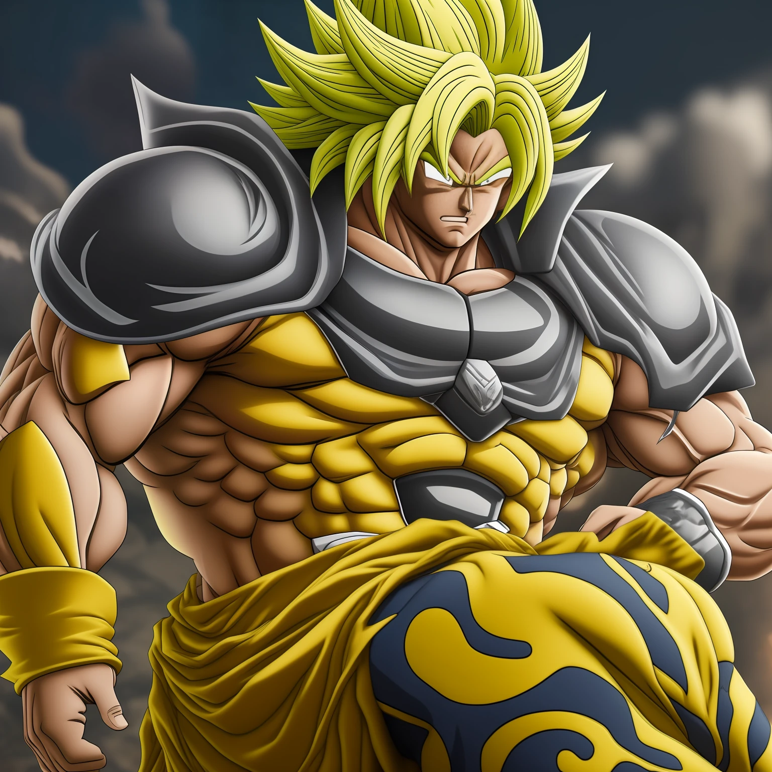 Real-life Broly, realistic, detailed, perfect eyes, detailed face, yellow hair, REAL (massive muscular Boly) "Transform the male character into real Broly from the Dragon Ball series with a long yellow SSG3 antenna wavy hairstyle."