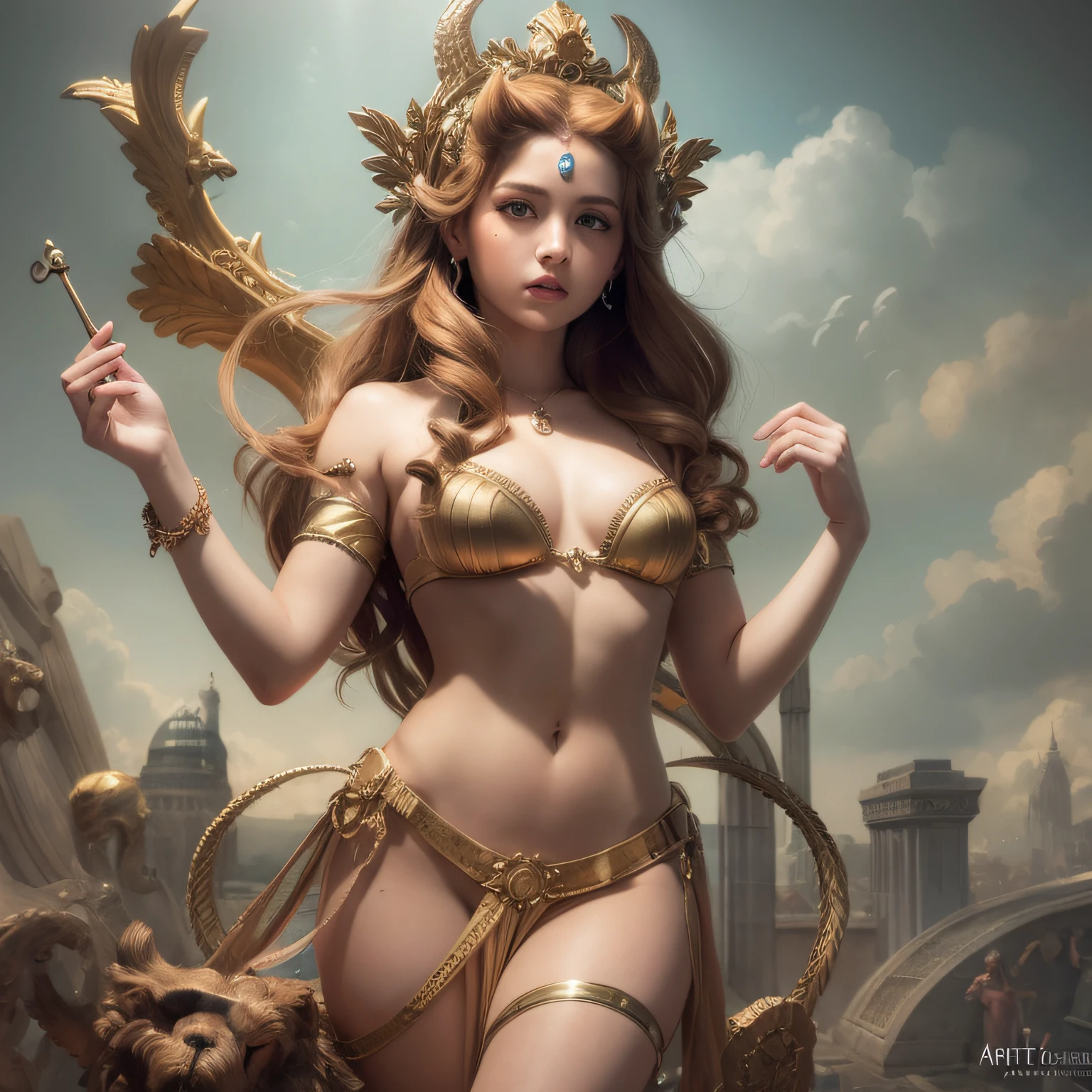 Goddess Medusa on Olympus. Digital painting, artstation, concept art, soft focus, sharp, illustration.