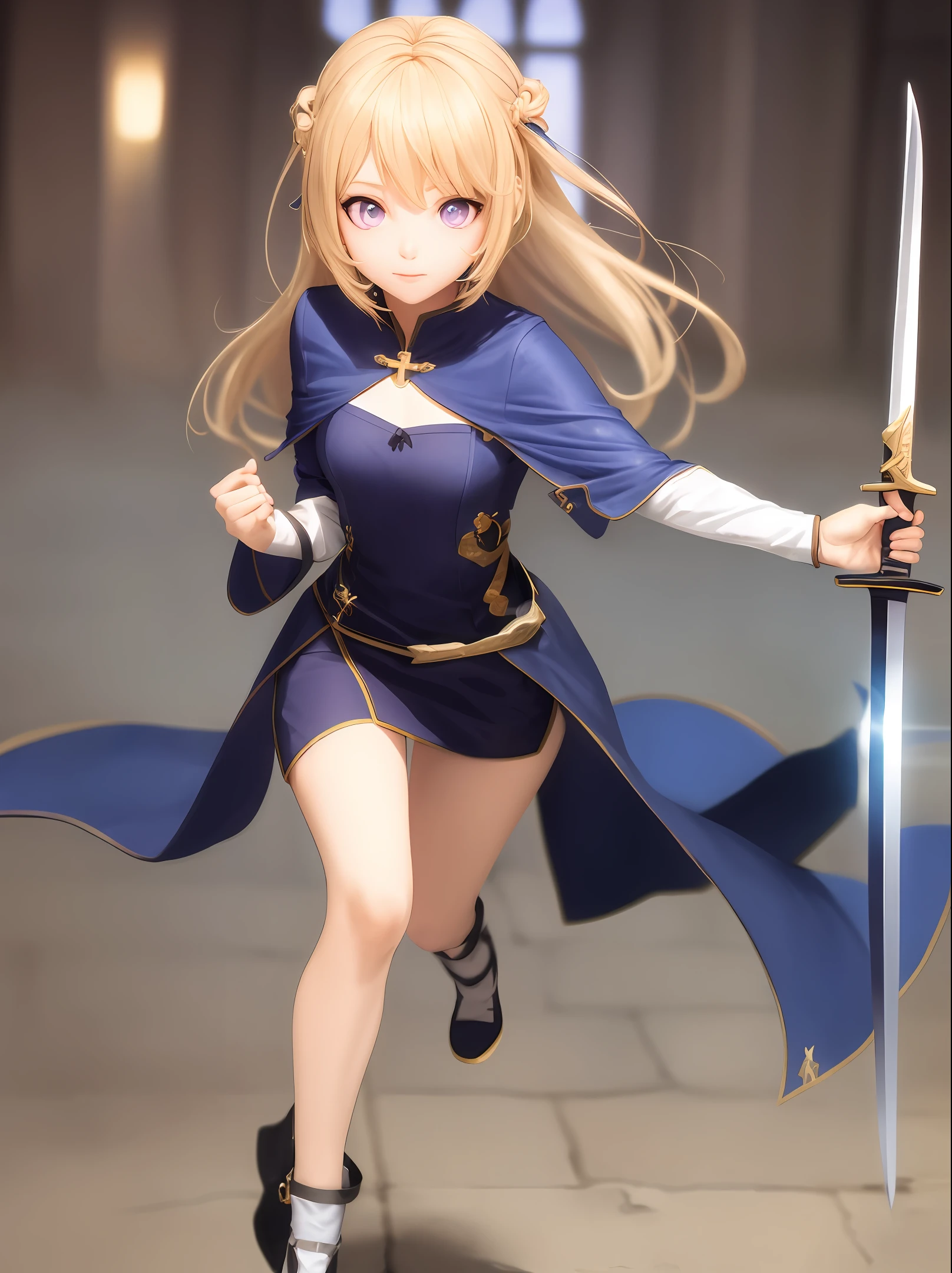Two-dimensional girl, cute, soft cute sword, purple eyes, saint, god, scene