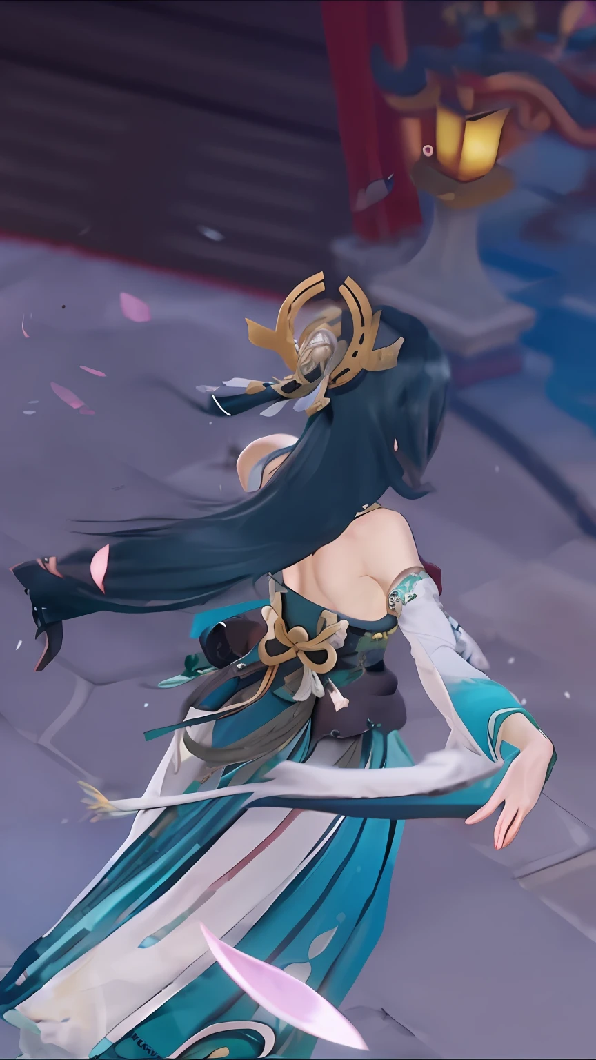 A woman in a blue dress is dancing, Onmyoji Detail Art, Onmyoji, Genshin, ccurate, masterpiece, high details, textured skin, 4K