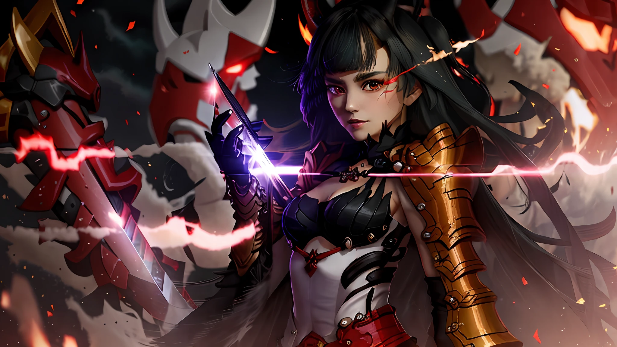 a close up of a person in a costume with a sword, ayaka genshin impact, ayaka game genshin impact, keqing from genshin impact, sharp silver armor fuchsia skin, genshin impact character, edelgard fire emblem, zhongli from genshin impact, from the azur lane videogame, silver armor and red clothing