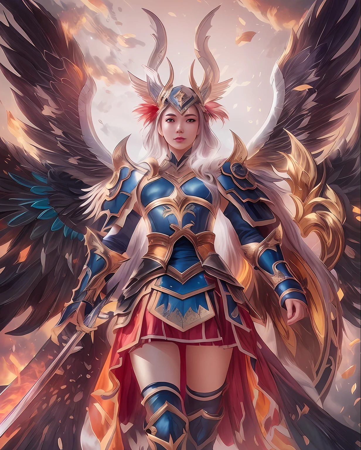 a close up of a woman in armor with wings and a sword, as a mystical valkyrie, ig model | artgerm, angel knight girl, extremely detailed artgerm, mystical valkyrie, by Yang J, ruan jia and artgerm, artgerm and ruan jia, chengwei pan on artstation, freya, mobile legend,