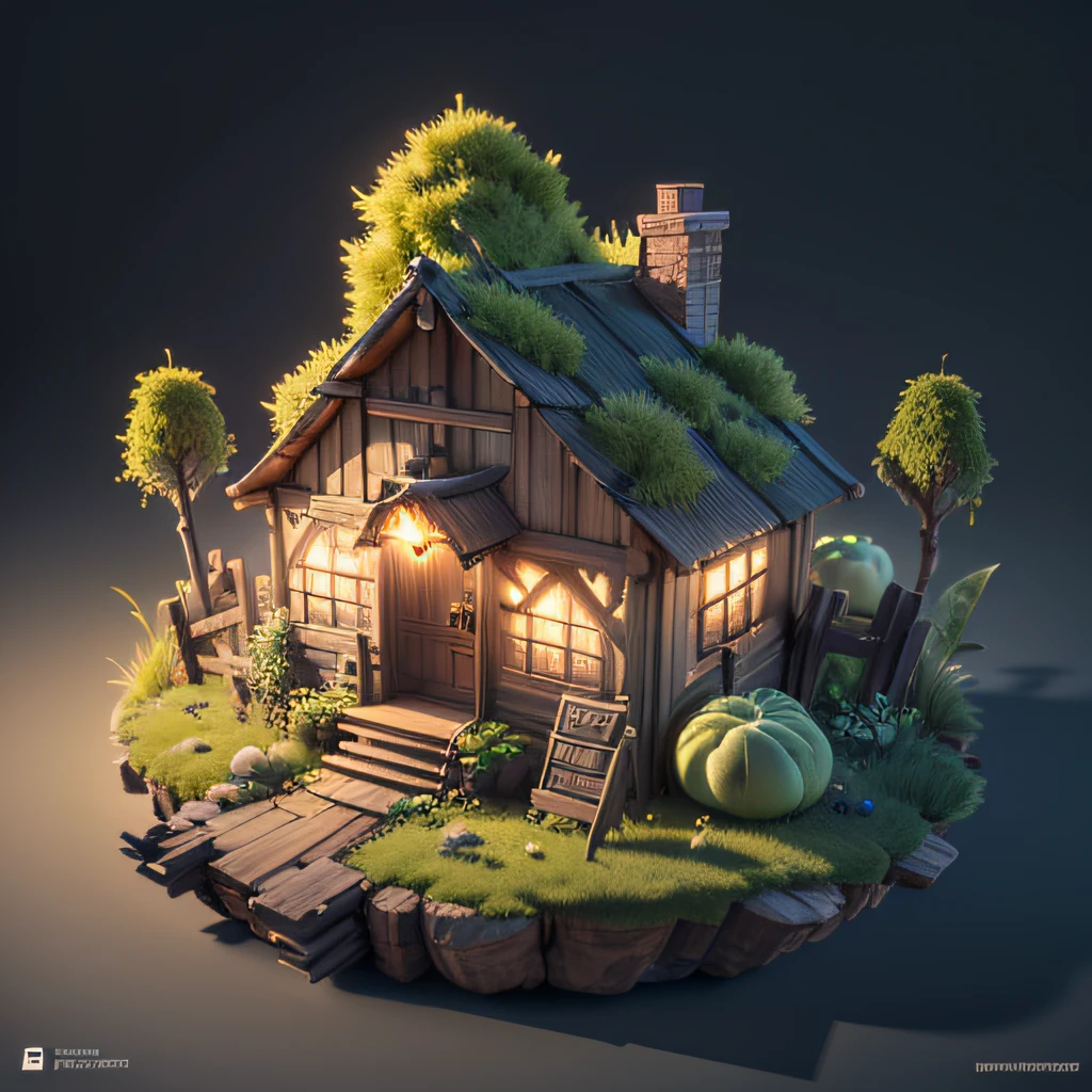 (isometric 3D),(masterpiece),  (extremely detailed CG unity 8k wallpaper), (best quality), (best illustration), (best shadow),
a cute ,A round turnip hut covered with moss
,octane render,ray tracing,ultra detailed