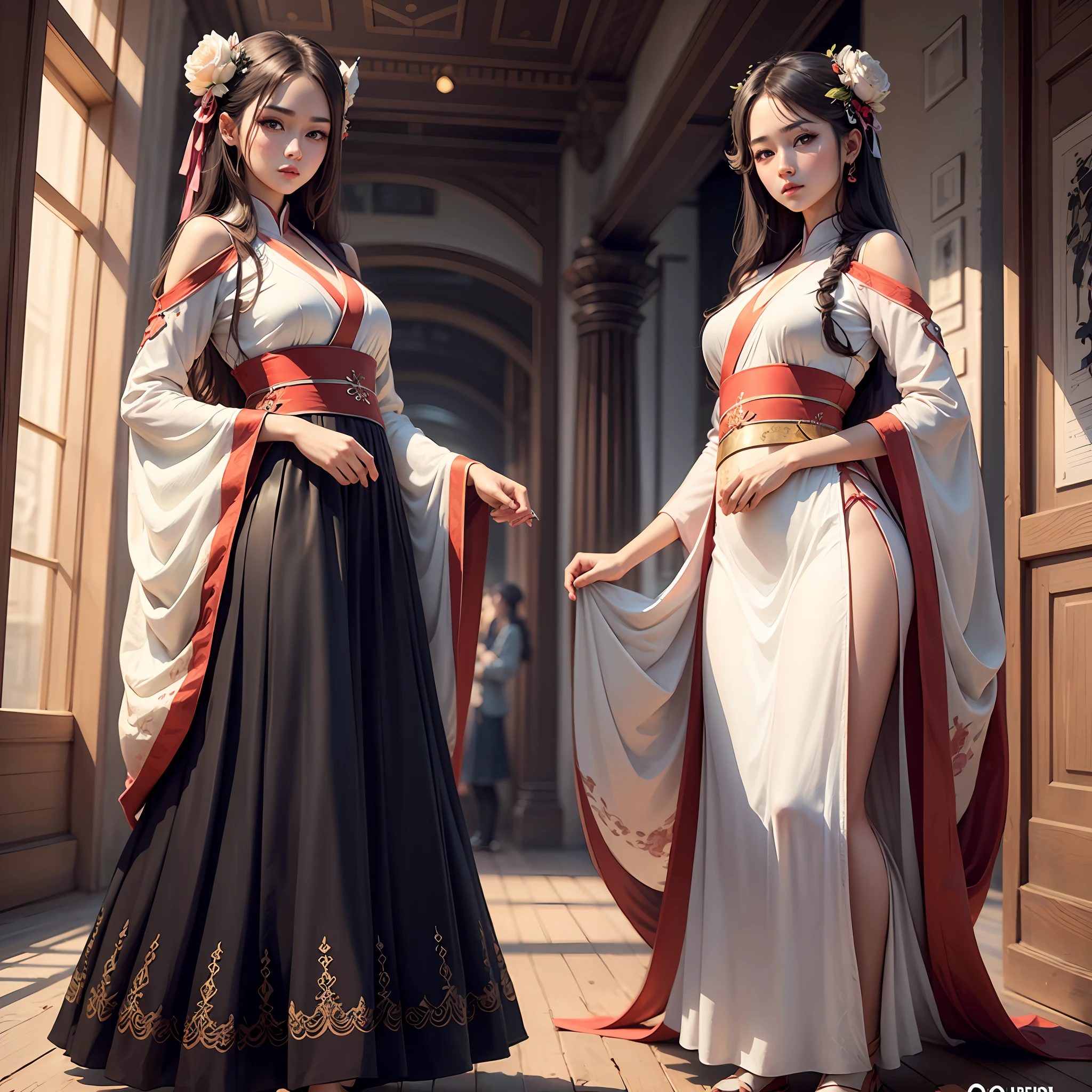 Top quality,masterpiece,illustration, very delicate and beautiful, highly detailed cg,unity,8k wallpaper, amazing, fine detail, masterpiece,top quality,official art,highly detailed cg unity 8k wallpaper,absurd, incredibly ridiculous, huge file size, super detailed, high resolution, highly detailed,beautiful detailed girl, highly detailed eyes and face, beautiful detailed eyes,face light,( Hanfu:1.1),1 girl, full body,full body shot,ru_qun --auto