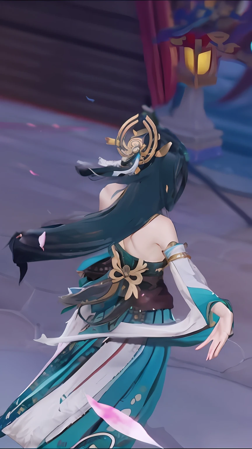 A woman in a blue dress is dancing, Onmyoji Detail Art, Onmyoji, Genshin, ccurate, masterpiece, high details, textured skin, 4K