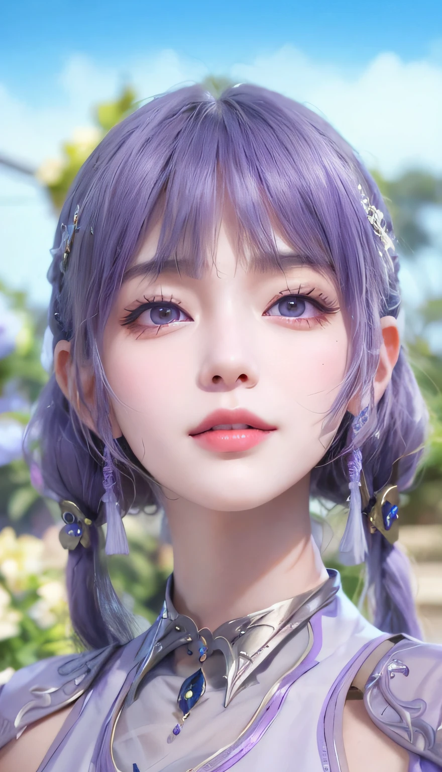 A close-up of a person in purple costume and purple hair, seductive princess knight, beautiful woman with violet skin, giggling character, ultra-detailed fantasy character, Yunling, full body fairy, Hirase Jinyao, beautiful and elegant queen, portrait of the queen, beautiful woman with gorgeous robes,