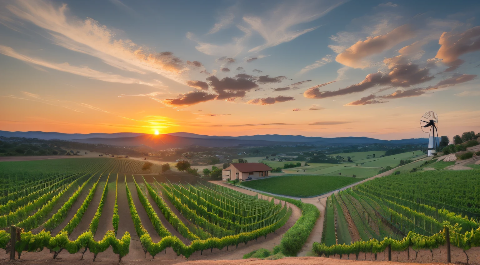 Sunset in vineyard with house and winding road, shutterstock, Windmills in Andalusia hills, high quality image ", Matt Cavotta, Jürgen von Hündeberg, Sebastian Splengu, Matthias Weischer, Sunset glow, sunset panorama, summer sunset, summer sunset, Francesco Raibolini, by Carlo Martini, sunset view, Karl Hofer, Overs Watching Sunset, Amazing Details, 32K