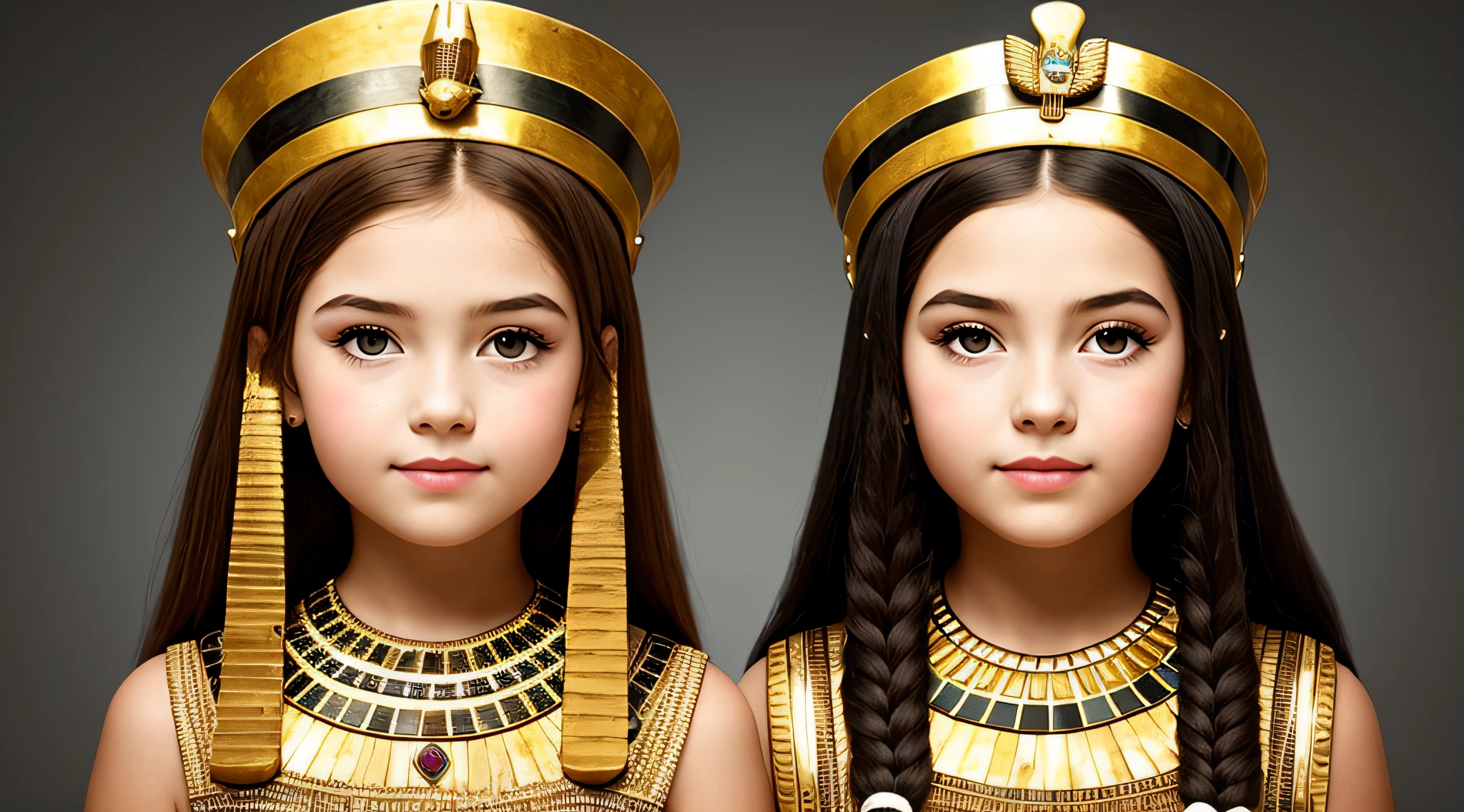 GIRL CHILD BLONDE WITH LONG HAIR, A PORTRAIT, of a bust of a BLONDE CHILD IN BRAIDS wearing a hat, wearing an Egyptian crown, Nefertiti, ancient egyptian, egyptian, egyptian makeup, precise for egyptian tradition, egyptian art, egyptian makeup, beautiful and huge head ornaments, ancient egyptian art, ancient egyptian art, ancient egypt, beautiful cleopatra, Egyptian princess, ancient Libu princess