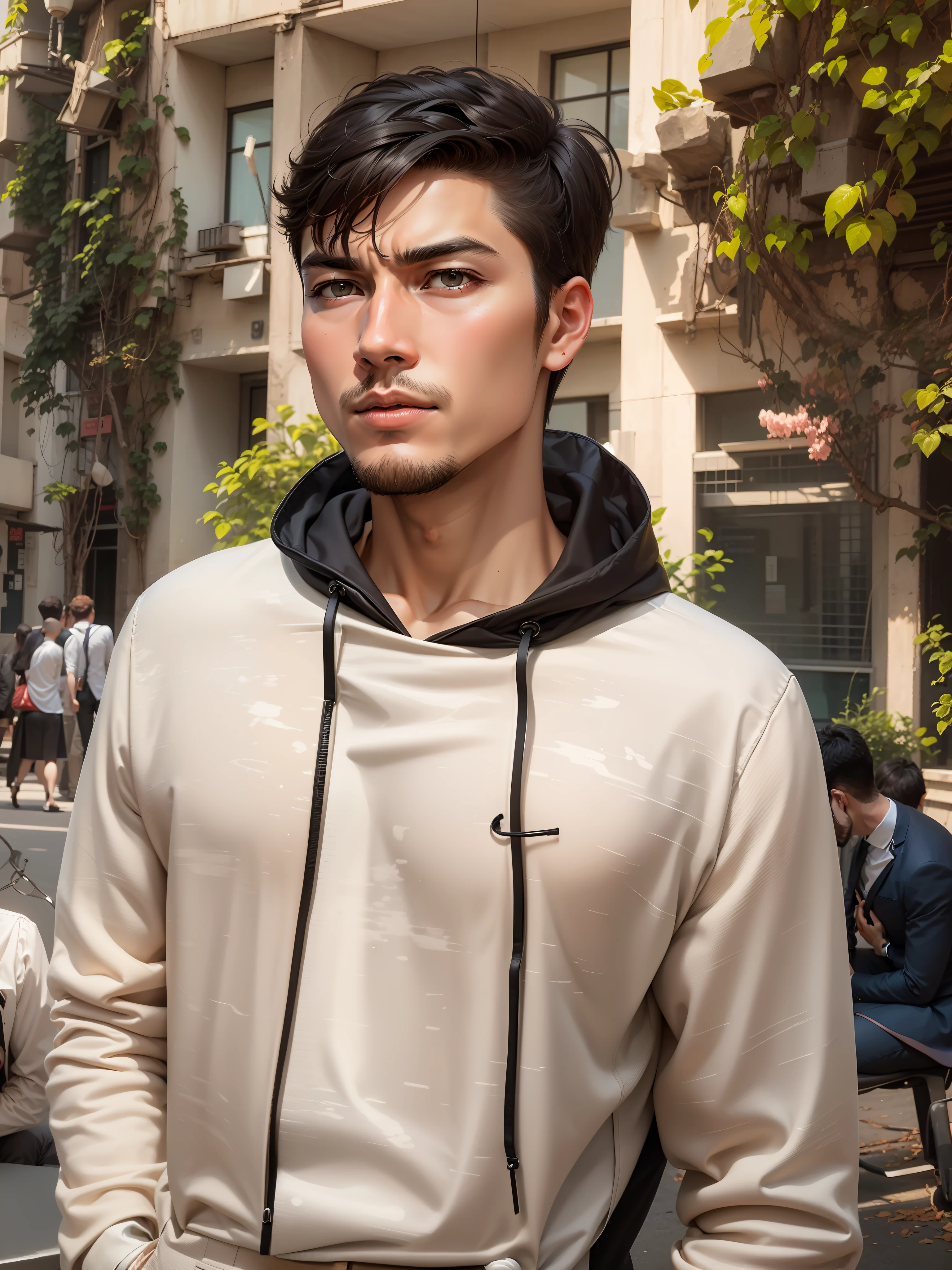 Change the outfit to 3 piece black suit, keep the face same, do not change face, HD