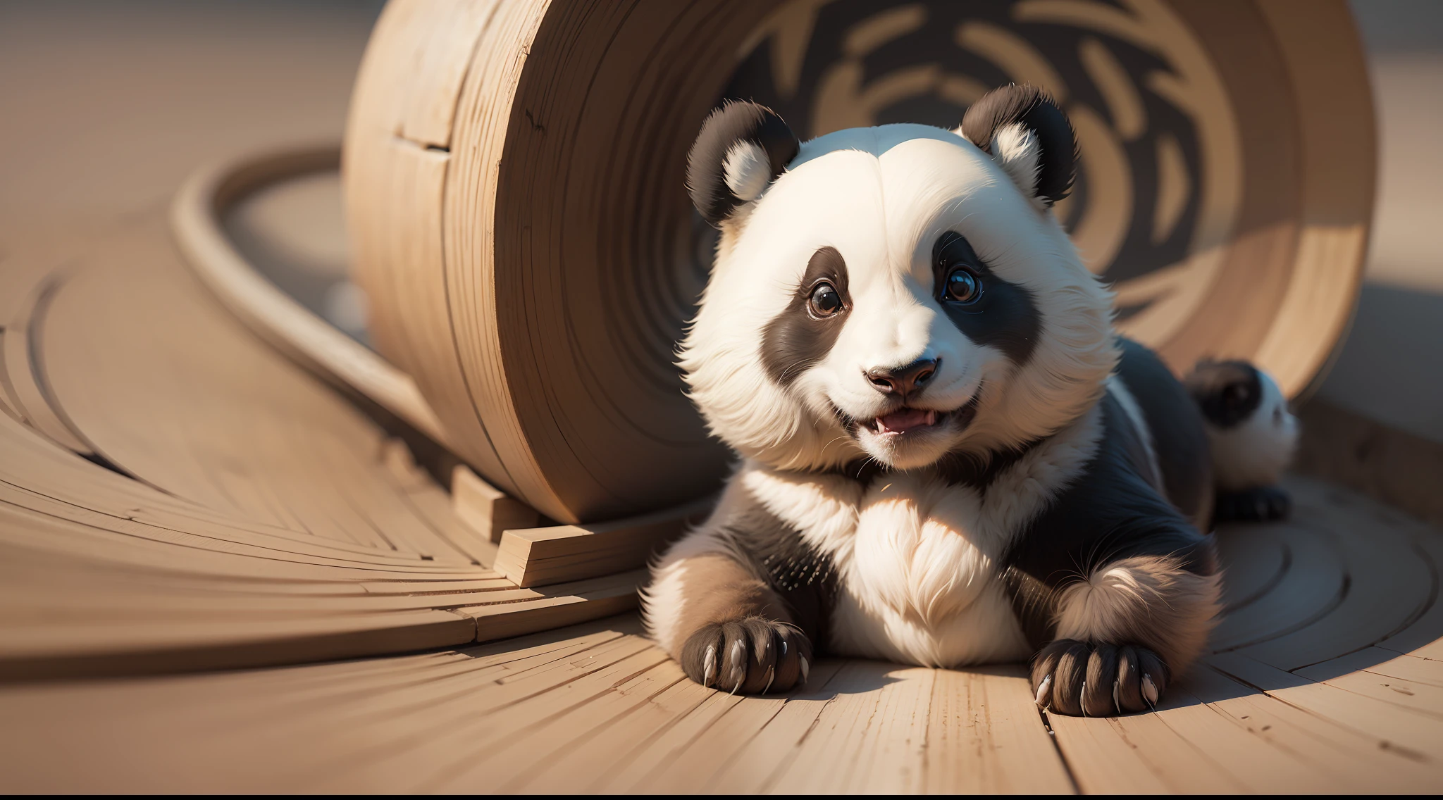 In the center of the circle, there is a pattern of bamboo, which presents a natural and smooth curved shape. The texture of bamboo can be reduced to a series of vertical lines, which gradually thin and extend upwards. This texture shows the texture and growth state of bamboo.

Above the bamboo, the head image of a panda is depicted. The panda's facial features are succinctly outlined, including round eyes and short, rounded ears. The panda's nose can be represented by a small triangle, while its mouth can be reduced to an arc of a smile.

The entire pattern is constructed with simple lines and smooth curves, creating a clean and elegant feeling. The pattern can be black to highlight its clarity and contrast.