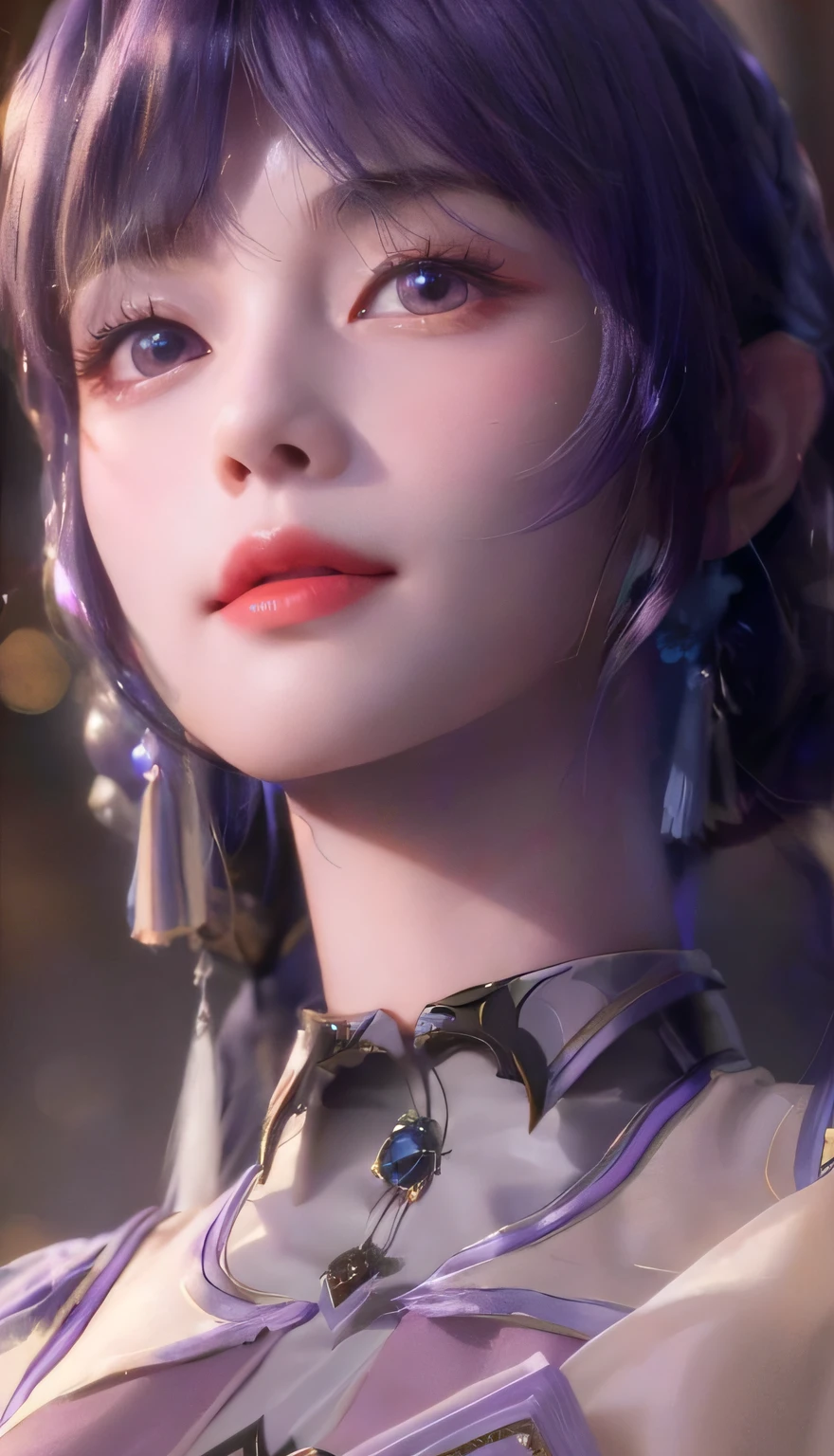 Close-up of a person in purple costume and purple hair, seductive princess knight, beautiful woman with violet skin, giggling character, super detailed fantasy character, Yunling, full body fairy, Hirase Jinyao, beautiful and elegant queen, portrait of the queen, beautiful woman with gorgeous robes, ((delicate and beautiful facial features)), ((perfect face))