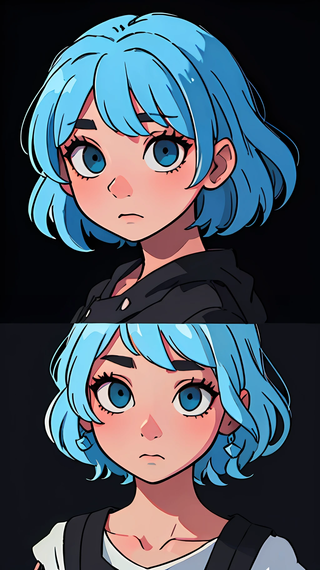 highly_detailed, illustration, portrait, (((masterpiece))), (((best quality))), (black_background:1.4), simple_background,1girl,light blue hair --auto