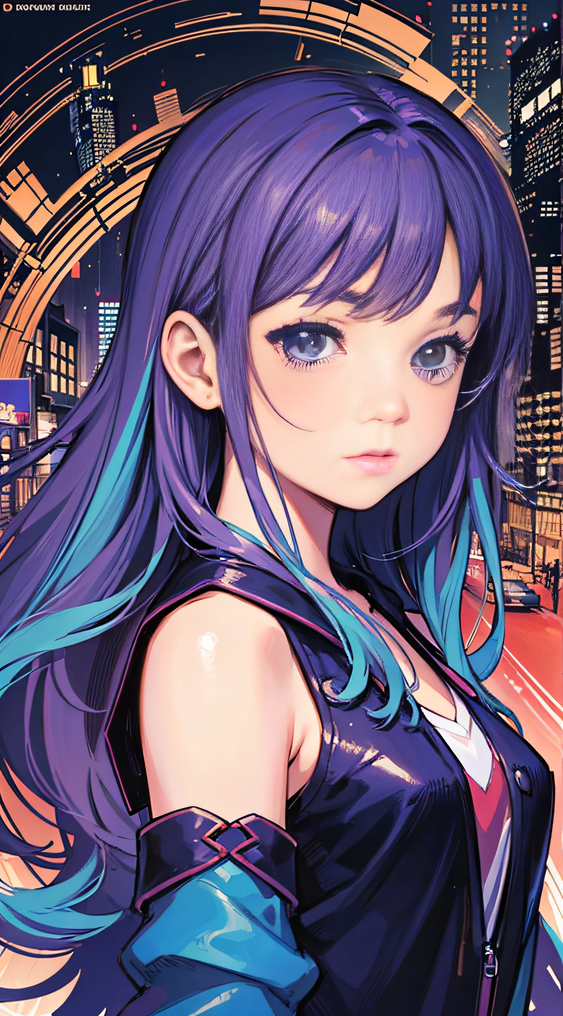 masterpiece, highest quality, realistic, subsurface scattering, chromatic lighting,
colorized, red + white + purple + blue limited color palette, detailed concept drawing, line-art, illustration,
fashion,
close-up of 18yo 1girl,small breasts,
shy,
bangs hair, 
urban outfit,
sleeves,
pleated,
metallic,
city,
school, people,
rain
blurred background