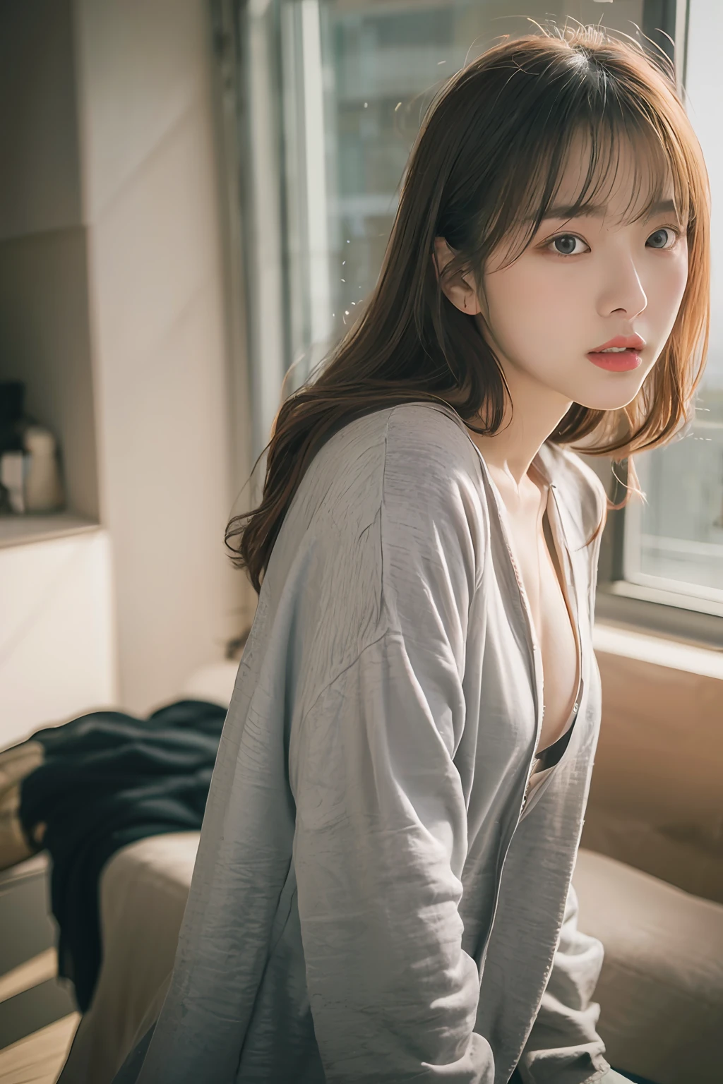 (8k, RAW photos, top quality, masterpiece: 1.2), high definition RAW color photos, professional photos, (realistic, realistic photos: 1.37), cinematic lights, 1 girl, big, clothes with empty 