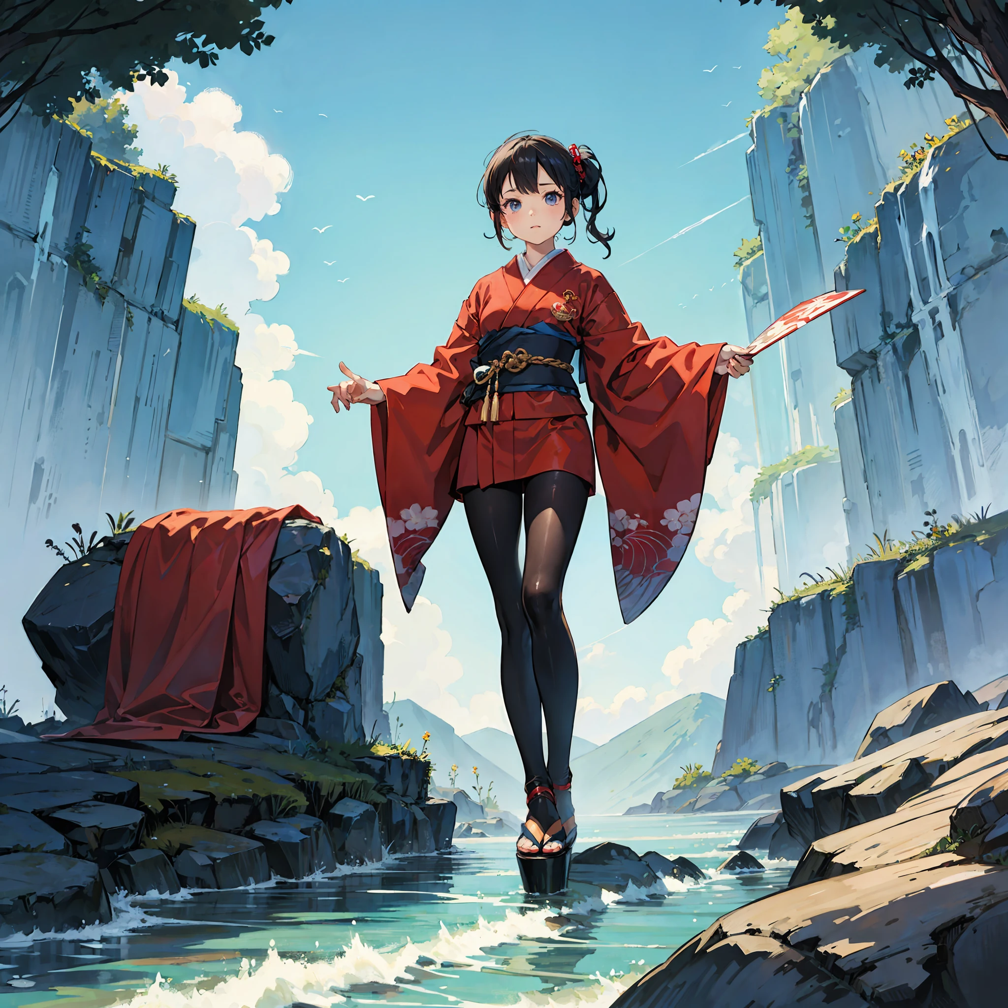 High quality picture, cyborg child with Japanese background scenery, anime style --auto