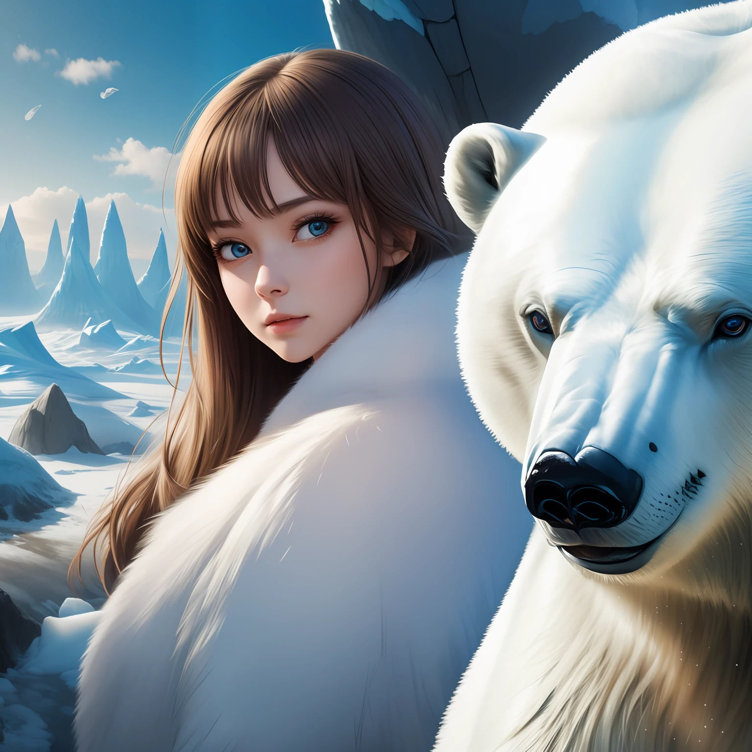 ((Masterpiece), (Best Quality), 8K, High Detail, Ultra Detail), (Ice Age, Future World, Beautiful Girl, Blue Magic, Aurora,)