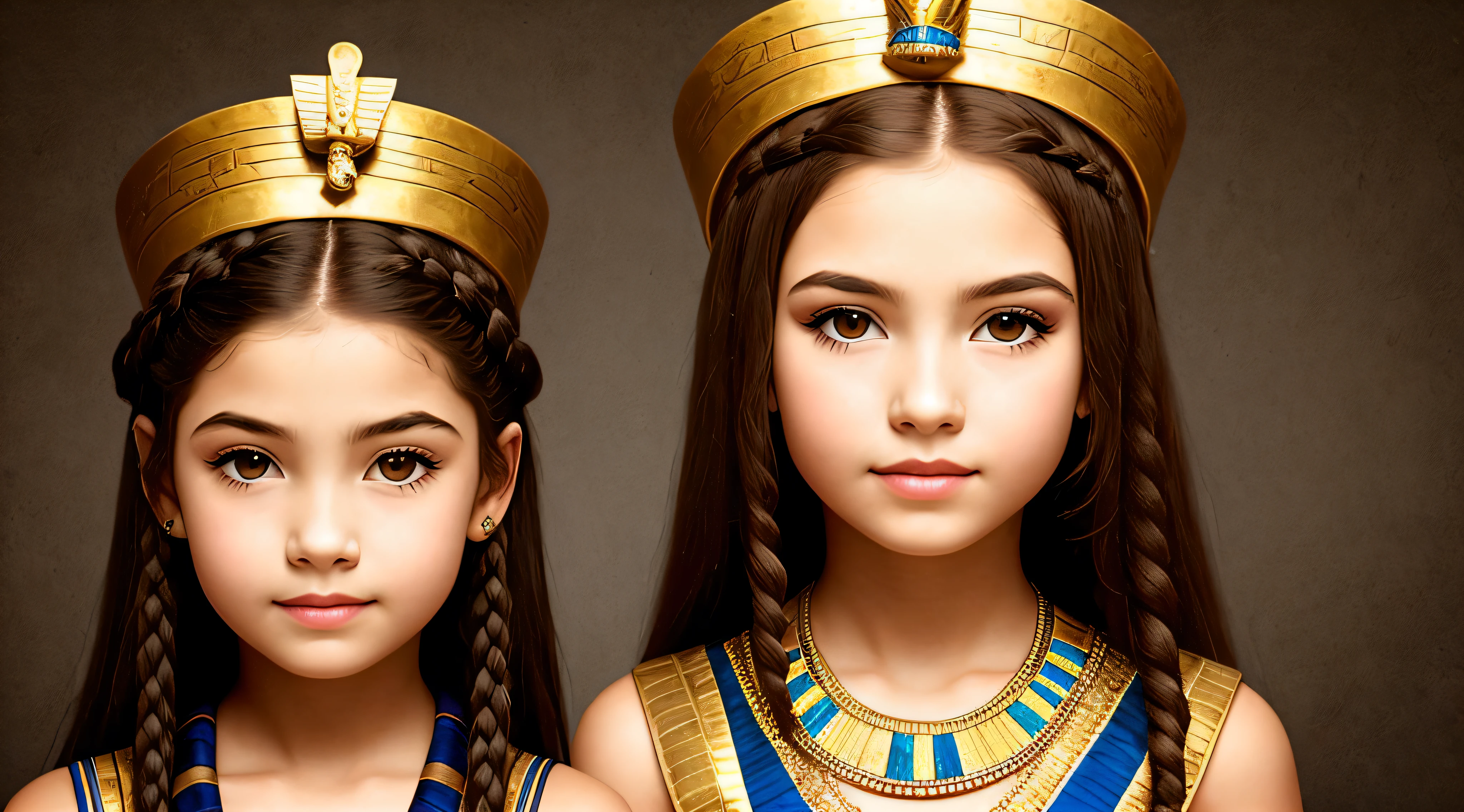 GIRL CHILD BLONDE WITH LONG HAIR, A PORTRAIT, of a bust of a mENINA BLONDE CHILD IN BRAIDS wearing a hat, wearing an Egyptian crown, Nefertiti, ancient egyptian, egyptian, egyptian makeup, precise for egyptian tradition, egyptian art, egyptian makeup, beautiful and huge head ornaments, ancient egyptian art, ancient egyptian art, ancient egypt, beautiful cleopatra, Egyptian princess, ancient Libu princess