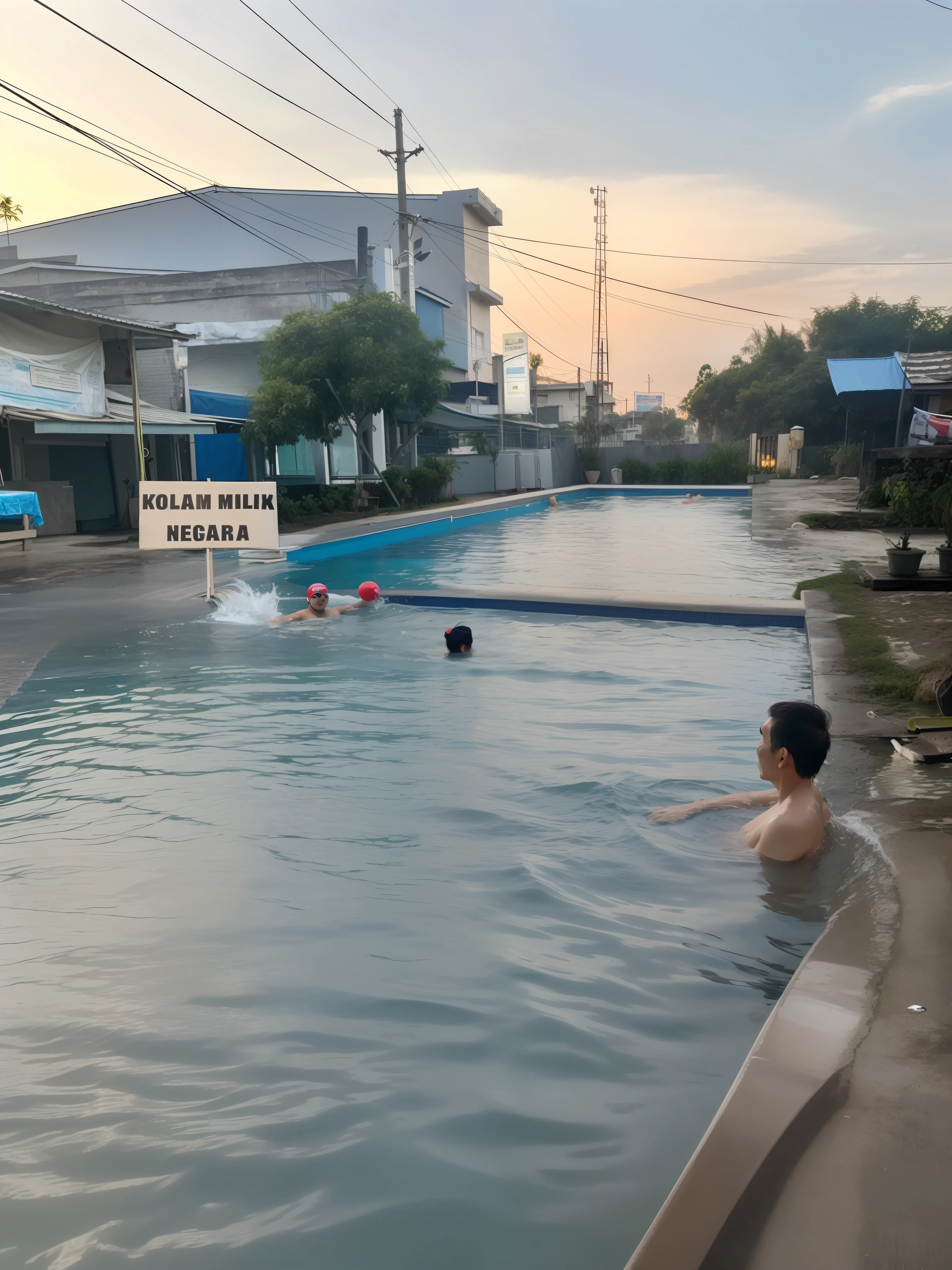 Swimming pool, wide, deep, clear water, President Jokowi swimming