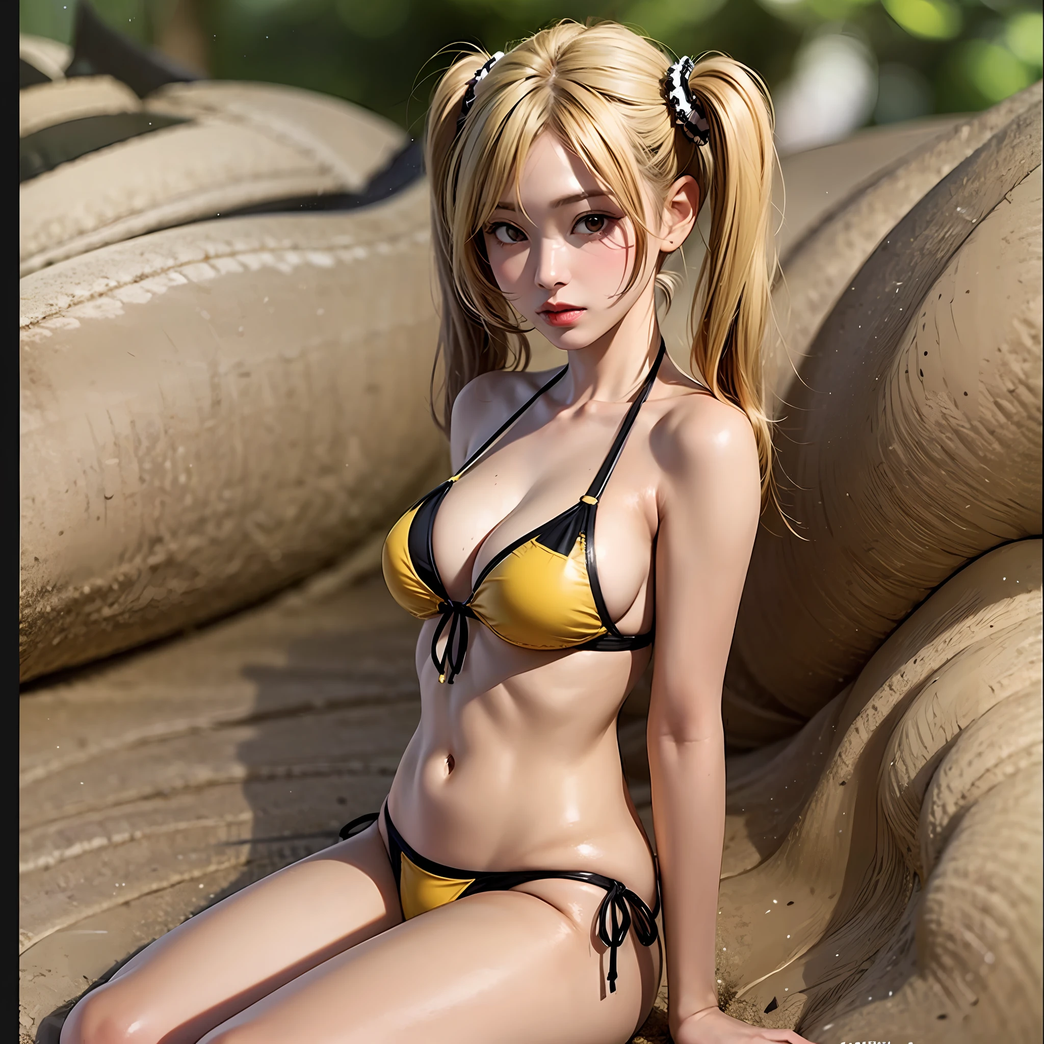 blonde girl, bikini, gravure, sandy, twin tails