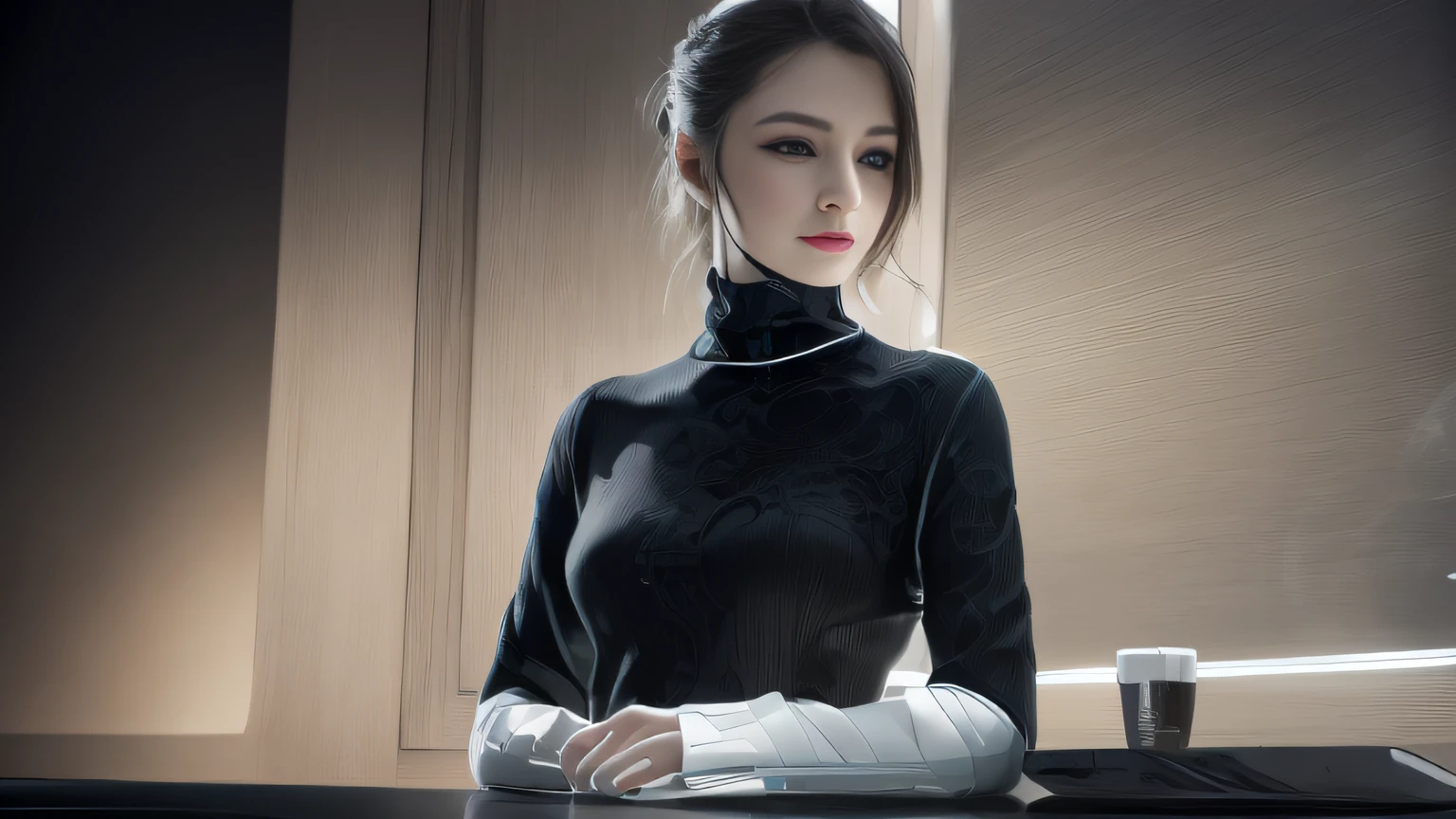 Intricate 3d rendering of highly detailed beautiful ceramic silhouette female robot face, cyborg, robot parts, 150 mm, beautiful studio soft light, rim light, vibrant details, luxury cyberpunk, lace, surreal, anatomy , Facial Muscles, Cable Wires, Microchips, Elegance, Beautiful Background, Octane Rendering, HR Giger Style, 8k, Best Quality, Masterpiece, Illustration, Very Delicate and Beautiful, Very Detailed, CG, Uniform, Wallpaper, ( fidelity, fidelity: 1.37), stunning, fine detail, masterpiece, best quality, official art, very detailed cg unity 8k wallpaper, absurd, unbelievably absurd, robot, silver helmet, full body, sit and write