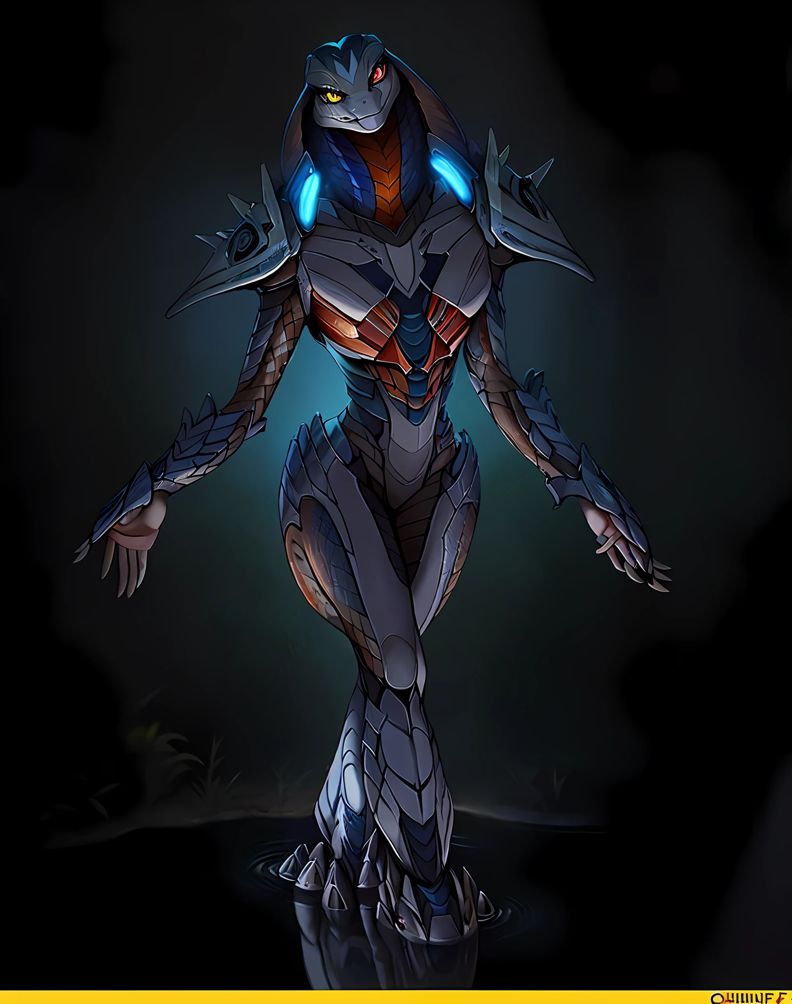 Solo female ((Anthro Cobra Viper \(X-com\))) with (((light gray body viper of x-com))) and (light gray breast) and ((Clear eyes sclera)), 
(portrait),((detailed anthro-cobra viper \(x-com\)))), (detailed lighting by Chuni), [detailed snake scales], (detailed skin Mystikfox61), evil smile,
(cinematic lighting), [detailed ambient light], [detailed face and eyes], (in a pond in the woods), [starry],
, (front view), ((shadow on half body)), backlight, twilight ray,
[grey natural light], [ambient light on the abdomen], [details of the upper body and limbs],
[Realistic Aspect Ratio], [Explicit Content], [Sharp Focus], (Questionable Content), (Shaded), ((Masterpiece))