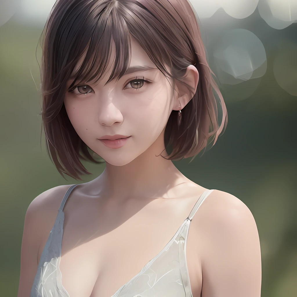 1girl, smile, (((small breasts)))), ((((bokeh))),depth of field, cute face, staring at the viewer, masterpiece, model photography style, cleavage, full body portrait, sexy pose, (((8k, RAW photo, best quality, masterpiece)), high detail RAW color photo professional photo, (realistic, photo realism:1.37), (highest quality), (best shadow), ( Best illustrations), 8K wallpapers unified with ultra-high resolution, highly detailed CG, physically based rendering, cinematic lighting), beauty