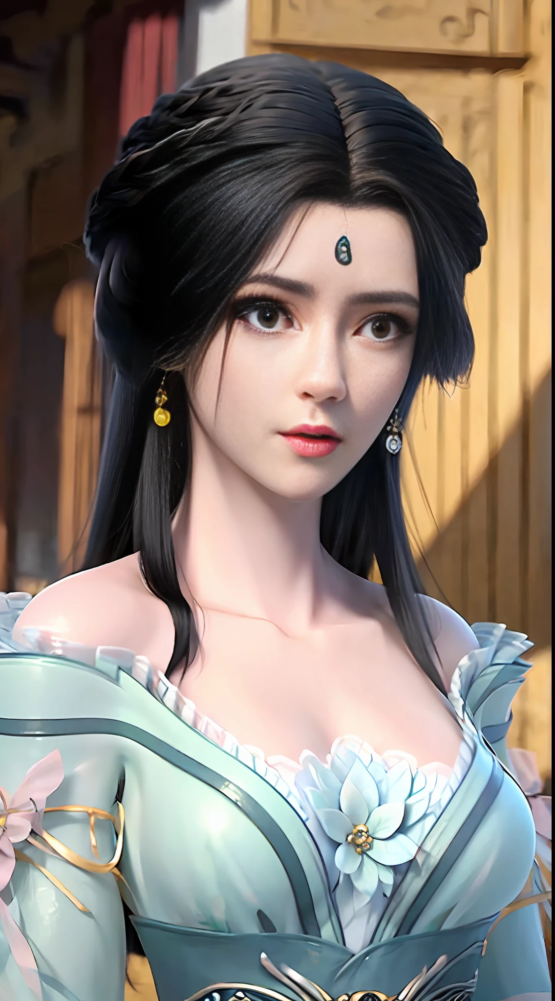 Best Quality, Masterpiece: 1.4), Ultra High Resolution, Realistic, Front Lighting, Intricate Details, Delicate Details and Textures, 1girl, Solo, (Young), Facial Highlight, Upper Body, Detail Face, Tear Mole, White Skin, Silver Hair, Ponytail, Braid, Look at the Audience, Big Eyes, Black Cheongsam, (Openwork Pattern, Black, Silk), Earrings, , Slim Figure, Deluxe Room, Professional Lighting, Photon Mapping, Light Energy Transfer, Physically Based Rendering,