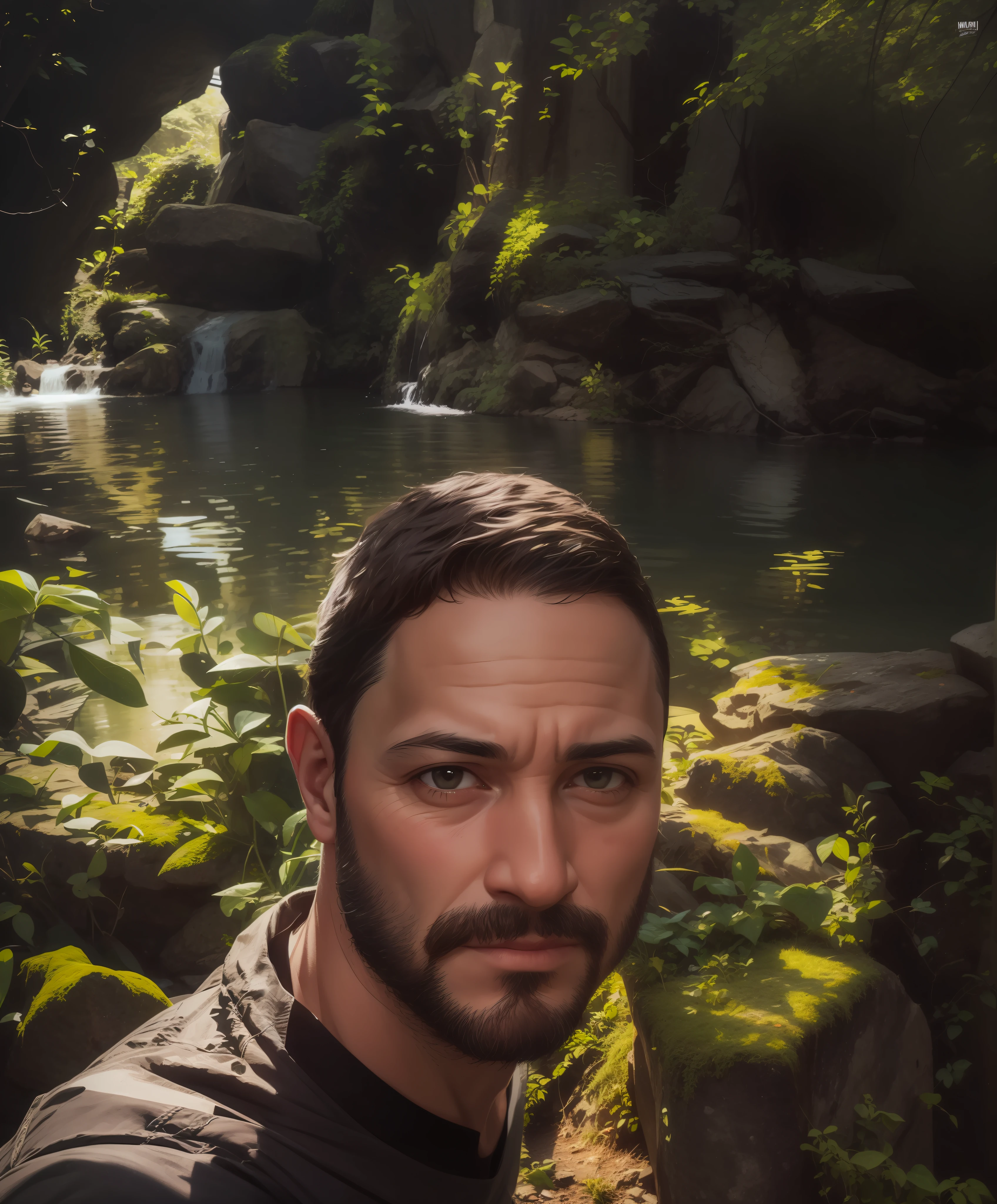 Man 35 years, sawn beard,looking at camera, realism,detailed
