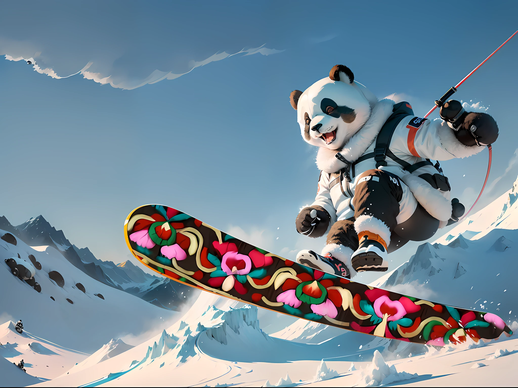 A colorful embroidered snowboard, flower pattern, large pattern, traditional folk art style, floral pattern, fabric embroidery, hippie pattern, complex embroidery, textile, multi-color, flower power pattern, border pattern, embroidery, inspired by Miaofu, traditional, floral embroidery, ethnic, traditional Chinese, large solid color