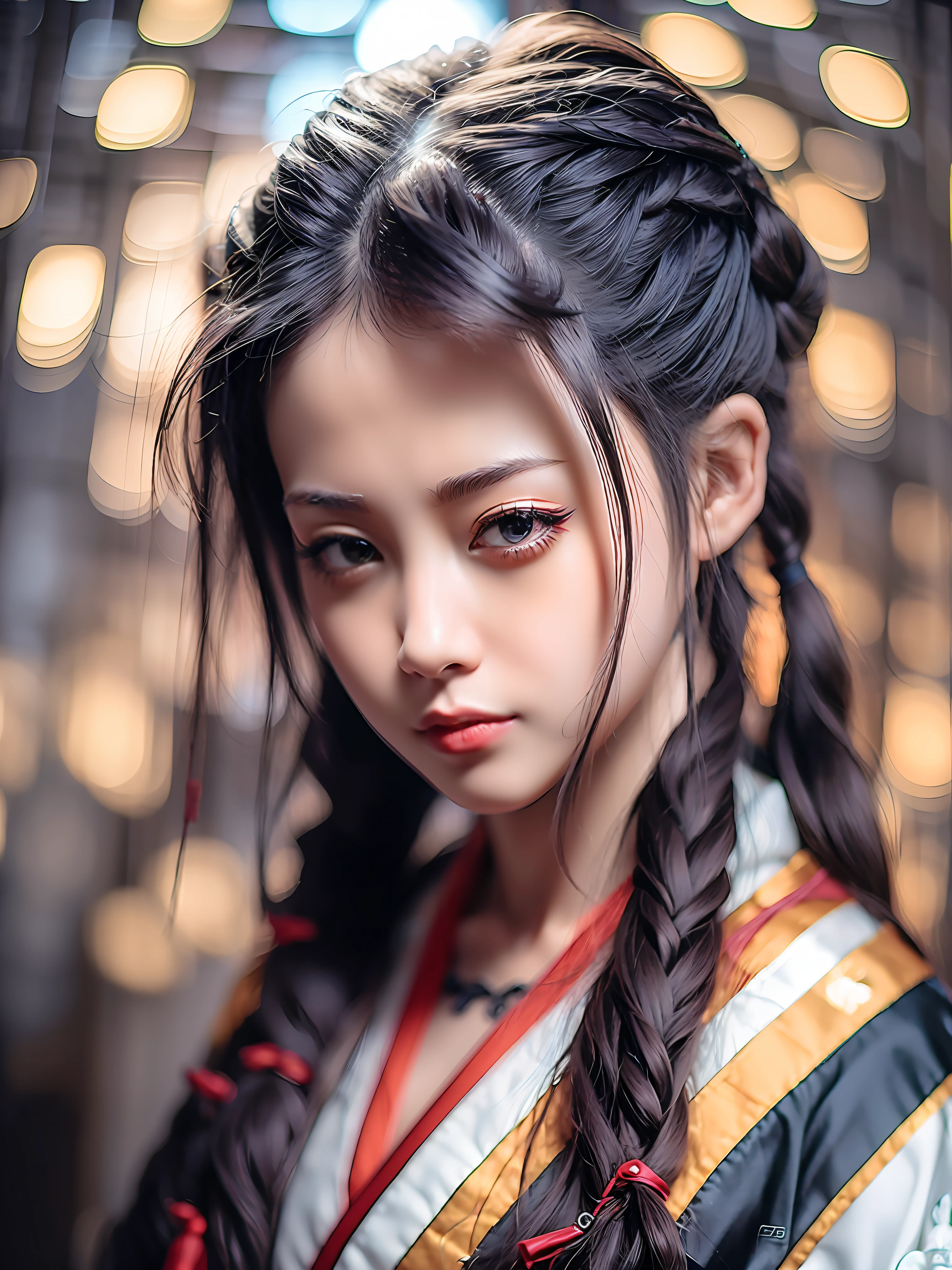 Best quality, masterpiece, high resolution, bust photo, wuxia 1girl, hanfu, most beautiful hair, most beautiful eyes, most beautiful face, (beautiful hands: 1.5), outdoor, plum blossoms