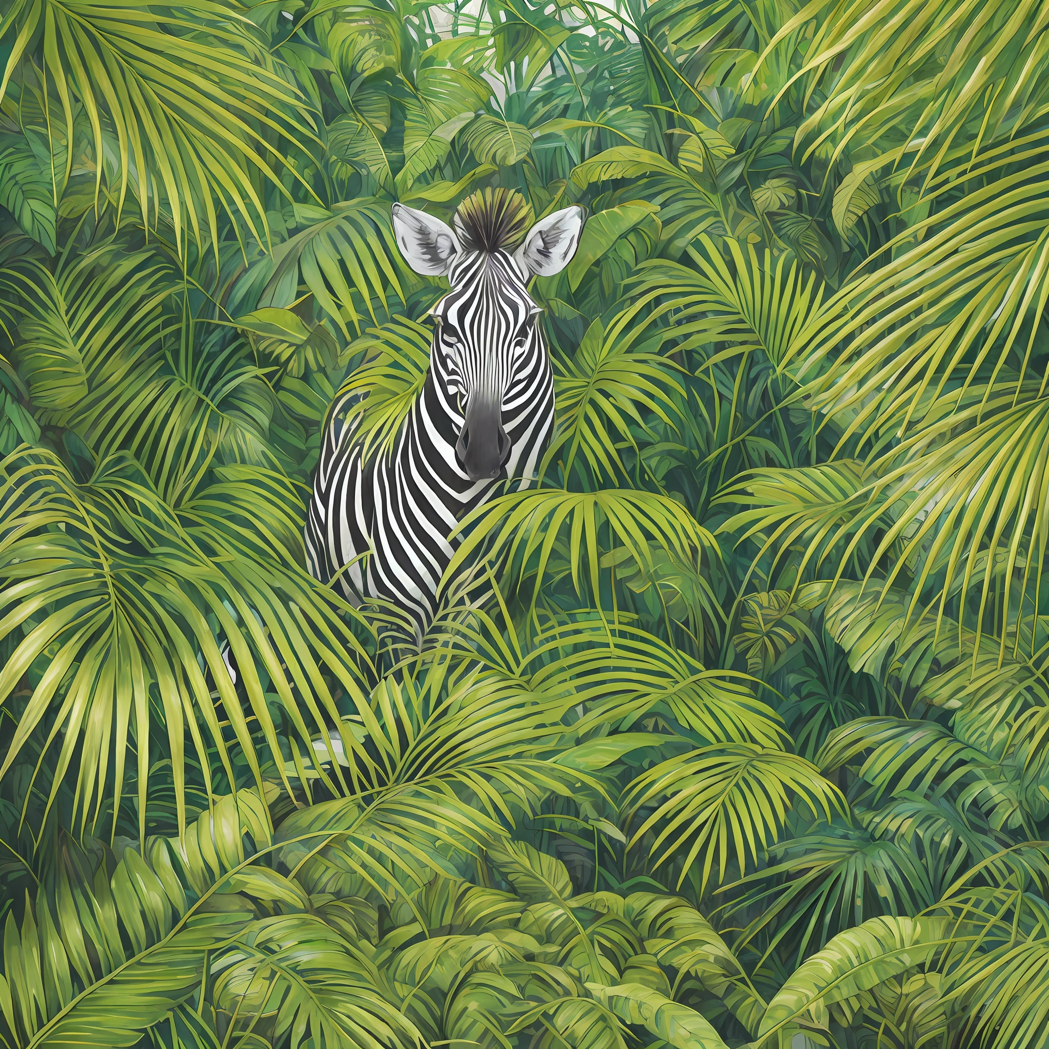 Thaumatophyllum undulatum, jungle. tropical forest, wet forest, in a highly detailed jungle, amazing background, hd illustration, photorealistic exotic printing, by Lisa Milroy, zebra op art, high quality illustration, wild animals, highly detailed illustration --auto --s2