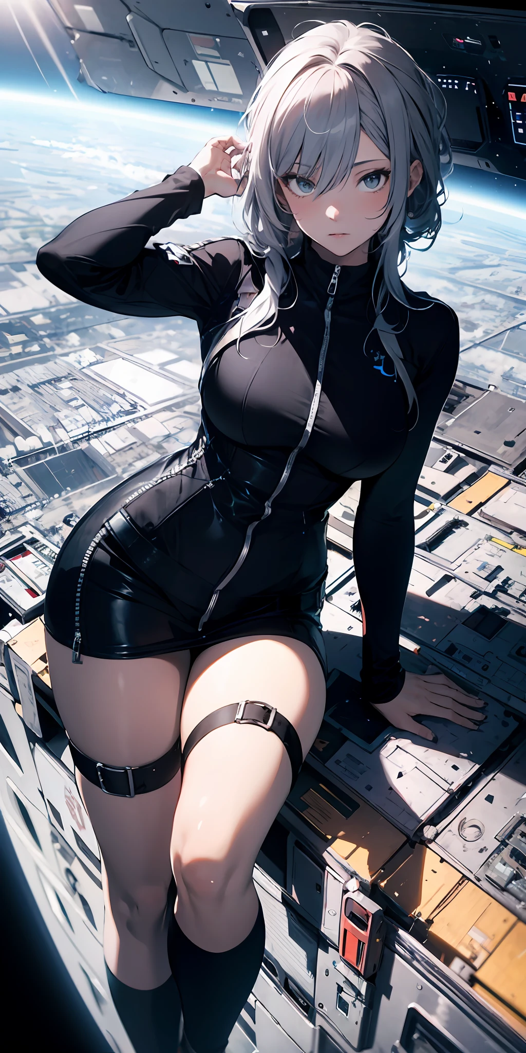 absurd res, high res, (masterpiece:1.4), ultra-detailed, 1girl, from above, space, floating,grimness