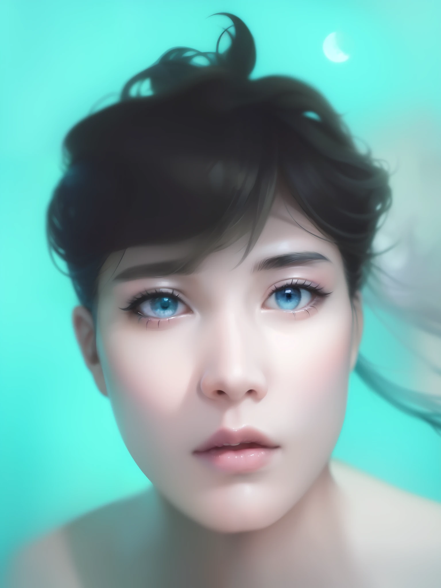 masterpiece, (best quality:1.2), (ultra-detailed:1.2), illustration, (an extremely delicate and beautiful:1.2),cinematic angle,floating, (beautiful detailed eyes:1.1), (detailed light:1.1),cinematic lighting, beautifully detailed sky, women, white hair, blue eyes, (high ponytail:1.1), cloak, glowing eyes, (moon:1.2), (moonlight:1.1), starry sky, (lighting particle:1.1), fog, snow painting, sketch, bloom
