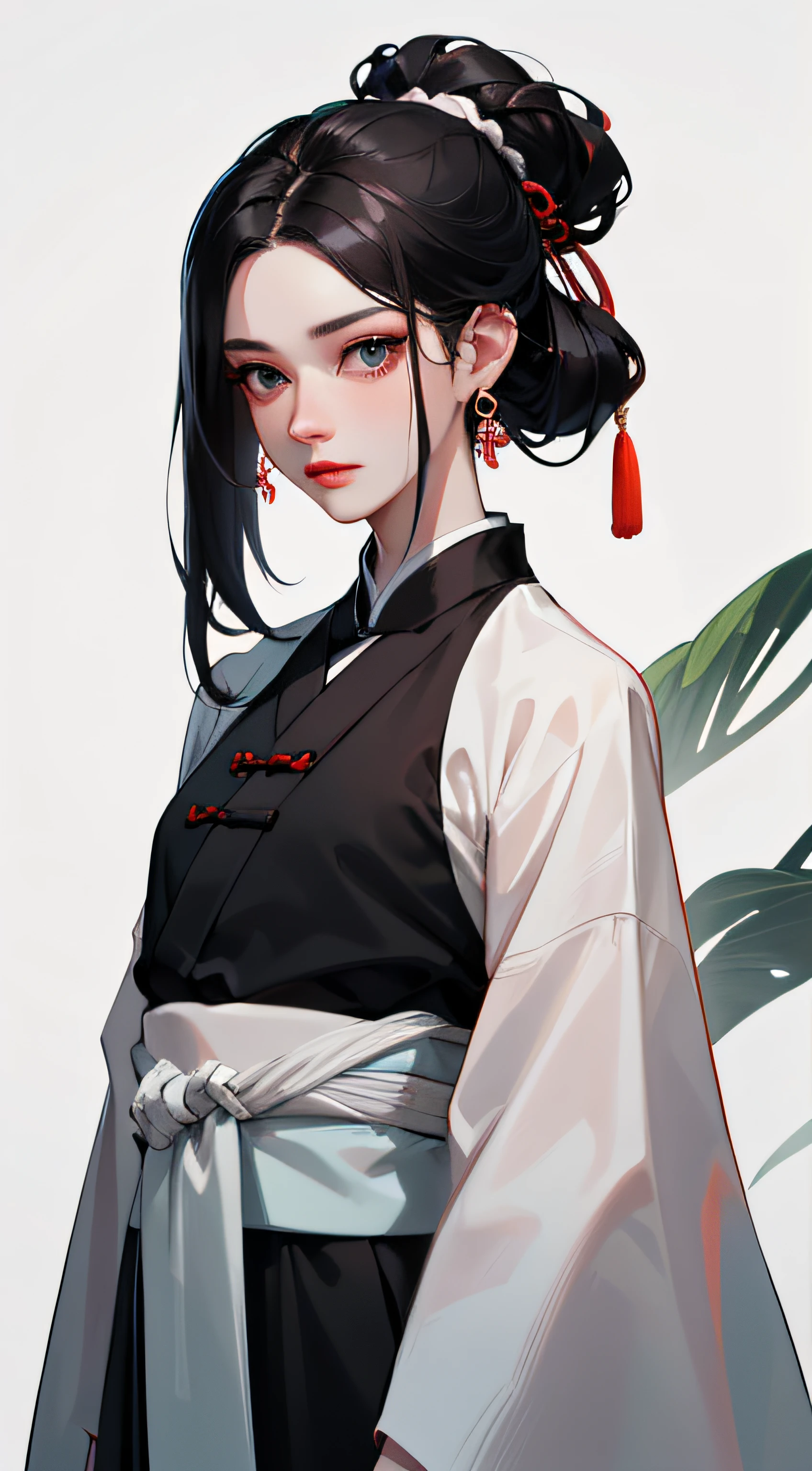 (Masterpiece, Top Quality, Best Quality), ((Wuxia World, Xiuxian, Chinese Wuxia,)), (1 Girl Solo), (Gentle Eyes), (Hanfu, Tulle Streamer), (Hairpin, Long Black Hair), (Hanfu), Light Pink Lips, (Young), Earrings, White Skin, (Clear Facial Features, Detailed Skin Texture, Beautiful Face, Facial Highlight, Above the Waist Level), White Background, Standing, Slim Figure, 8k UHD, SLR, Soft Light, High Quality, High Resolution, (Very Detailed CG Unity 8K wallpaper)