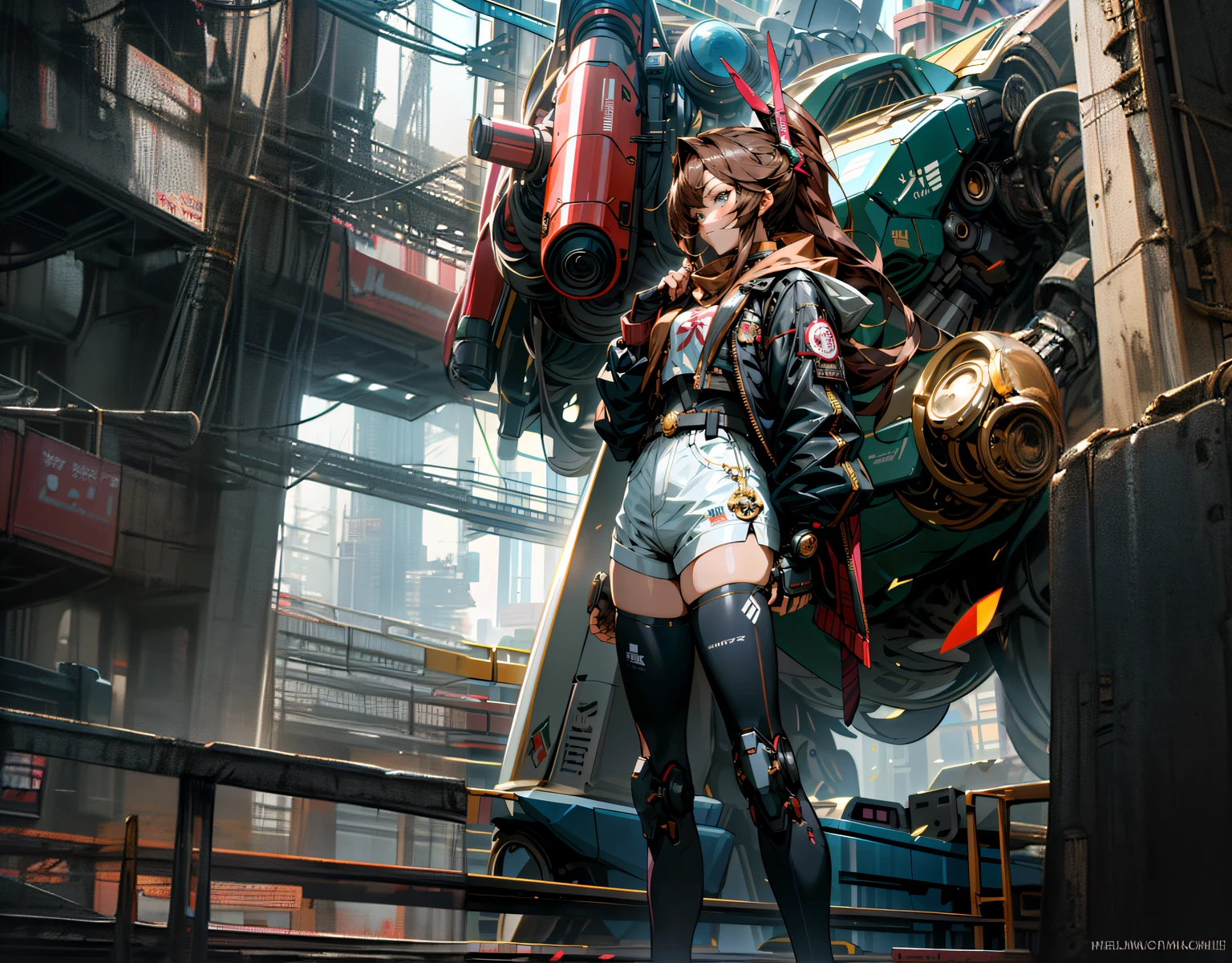 anime character with a giant robot in a futuristic city, cyberpunk anime girl mech, mechanized valkyrie girl, digital cyberpunk anime art, cushart krenz key art feminine, mechanized soldier girl, girl in mecha cyber armor, best anime 4k konachan wallpaper, portrait anime space cadet girl, anime cyberpunk art, cyberpunk anime girl, female cyberpunk anime girl