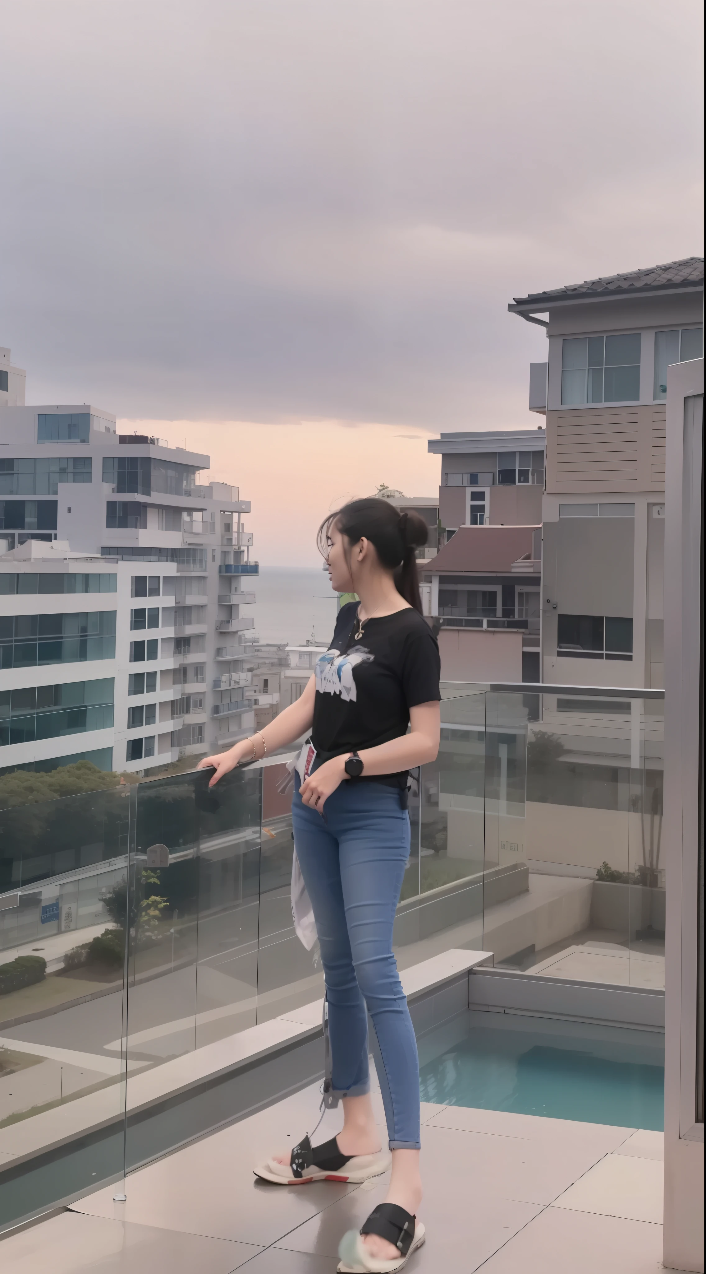 Sea city view, high tower, clear sky, daytime