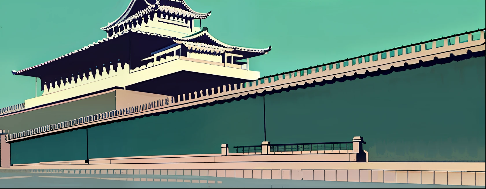 Spring, Huangyaguan Great Wall, simple style, stationery bags, large color blocks, piers, creativity