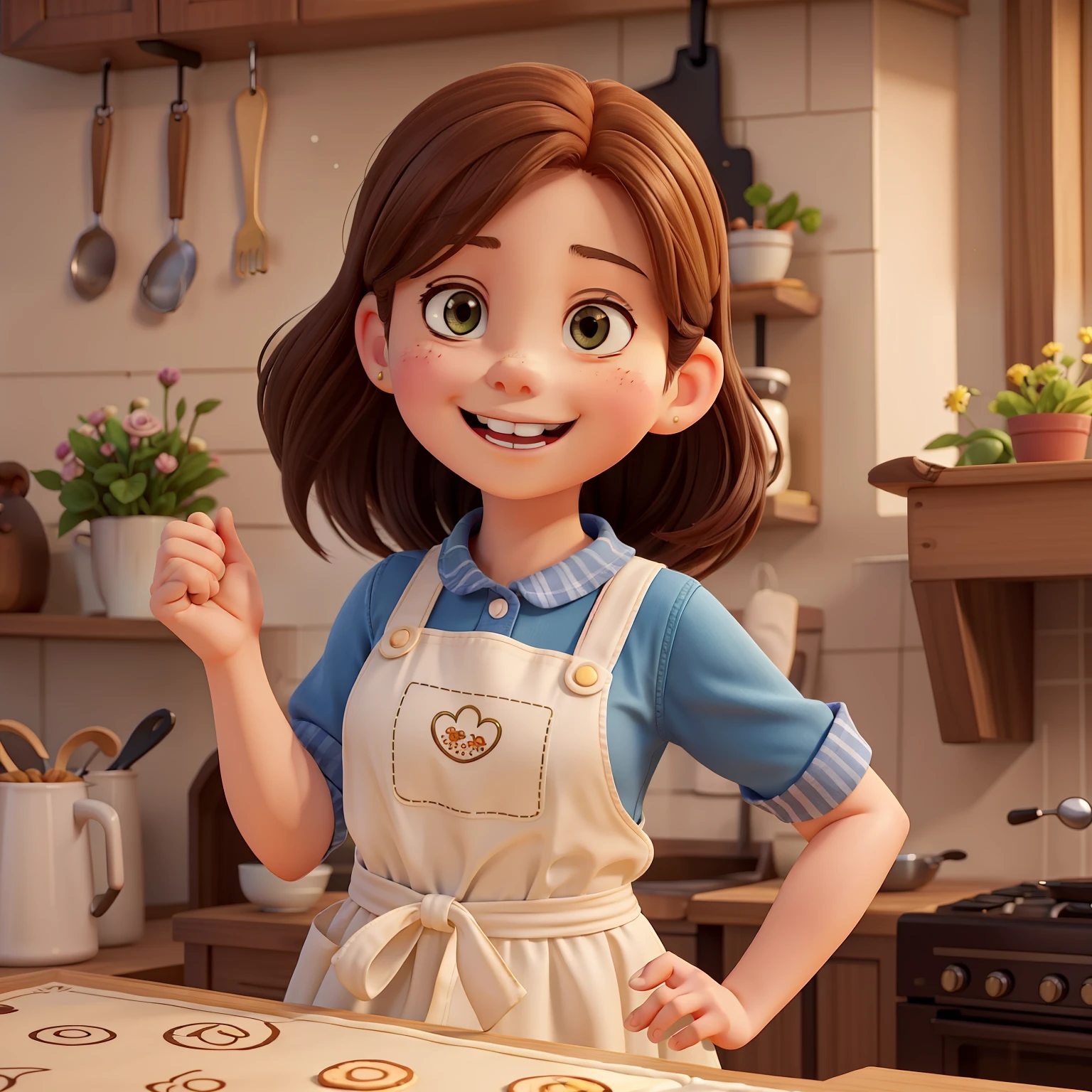 1 girl, chibi, cute, cooking, yuri, coffee cup, pan, spatula, [(white background: 1.4): :5], (chibi: 1.3), (masterpiece, best quality)), fruit, pastry, stew, dynamic