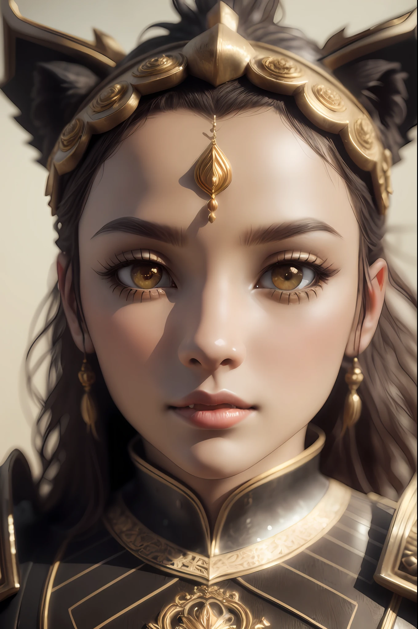 3dcreature cute lion wearing knight armor with detailed floral ornament, 1boy, big eyes, chibi, Photorealistic, Hyperrealistic, Hyperdetailed, analog style, hip cocked, demure, low cut, black lace, detailed skin, matte skin, soft lighting, subsurface scattering, realistic, heavy shadow, masterpiece, best quality, ultra realistic, 8k, golden ratio, Intricate, High Detail, film photography, soft focus