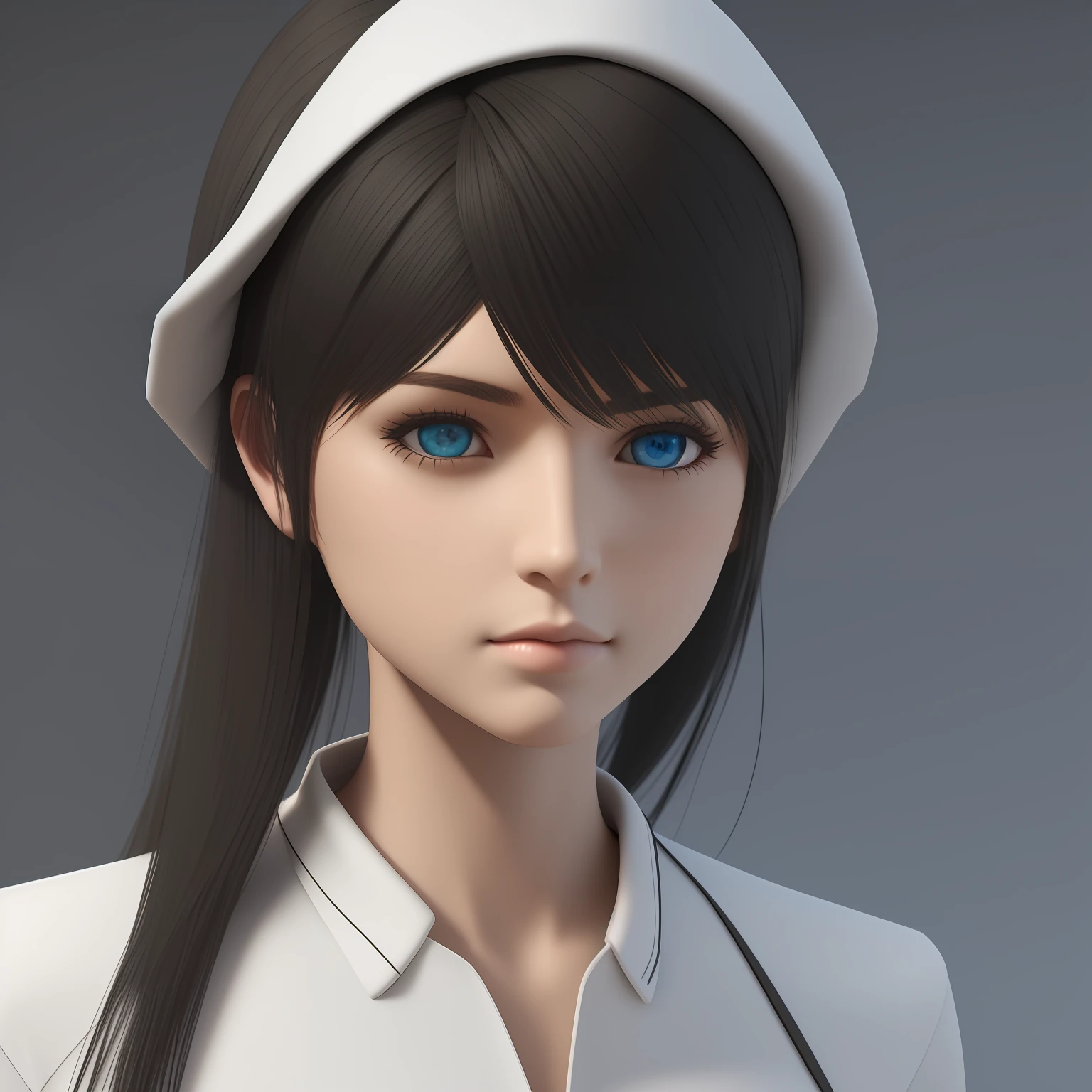 girl, black hair, white clothing, final fantasy model, 3D, blender,