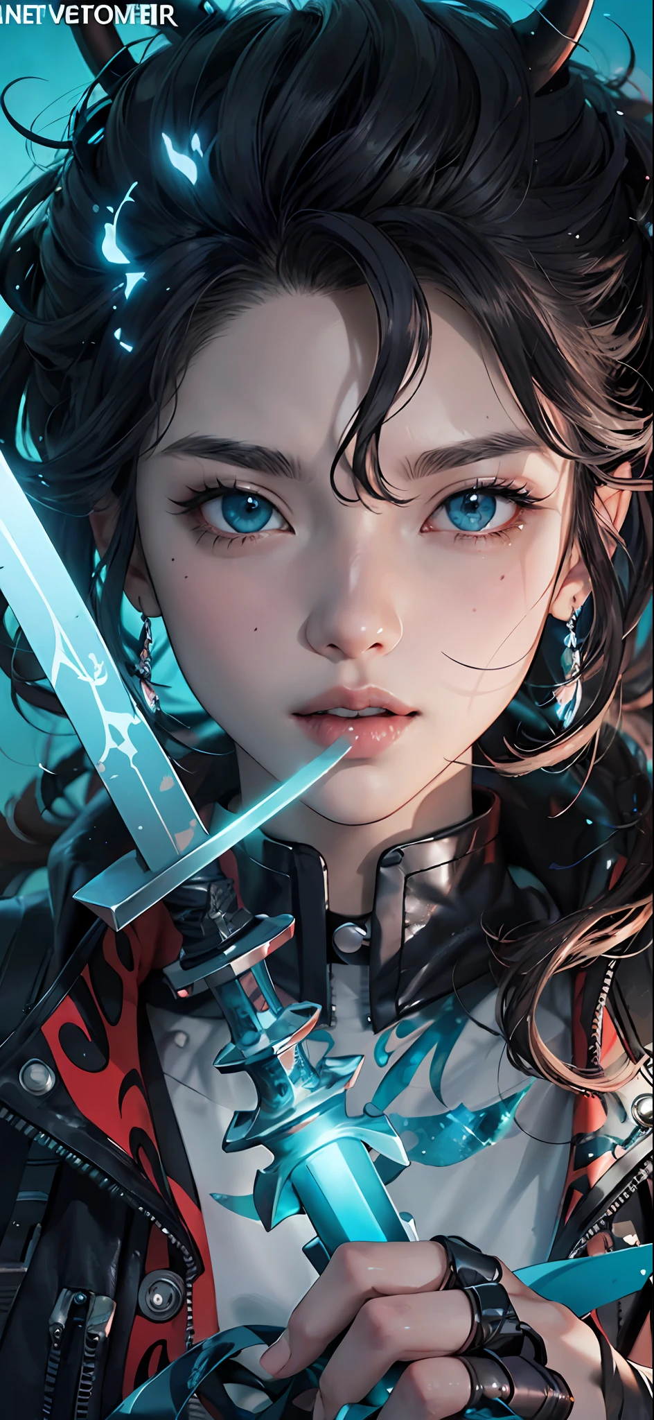 anime girl with sword in her hand and blue flames coming out of her mouth, demon slayer artstyle, demon slayer rui fanart, handsome guy in demon slayer art, demon slayer, kimetsu no yaiba, detailed digital anime art, anime cyberpunk art, digital cyberpunk anime art, badass anime 8 k, cyberpunk anime art, anime epic artwork