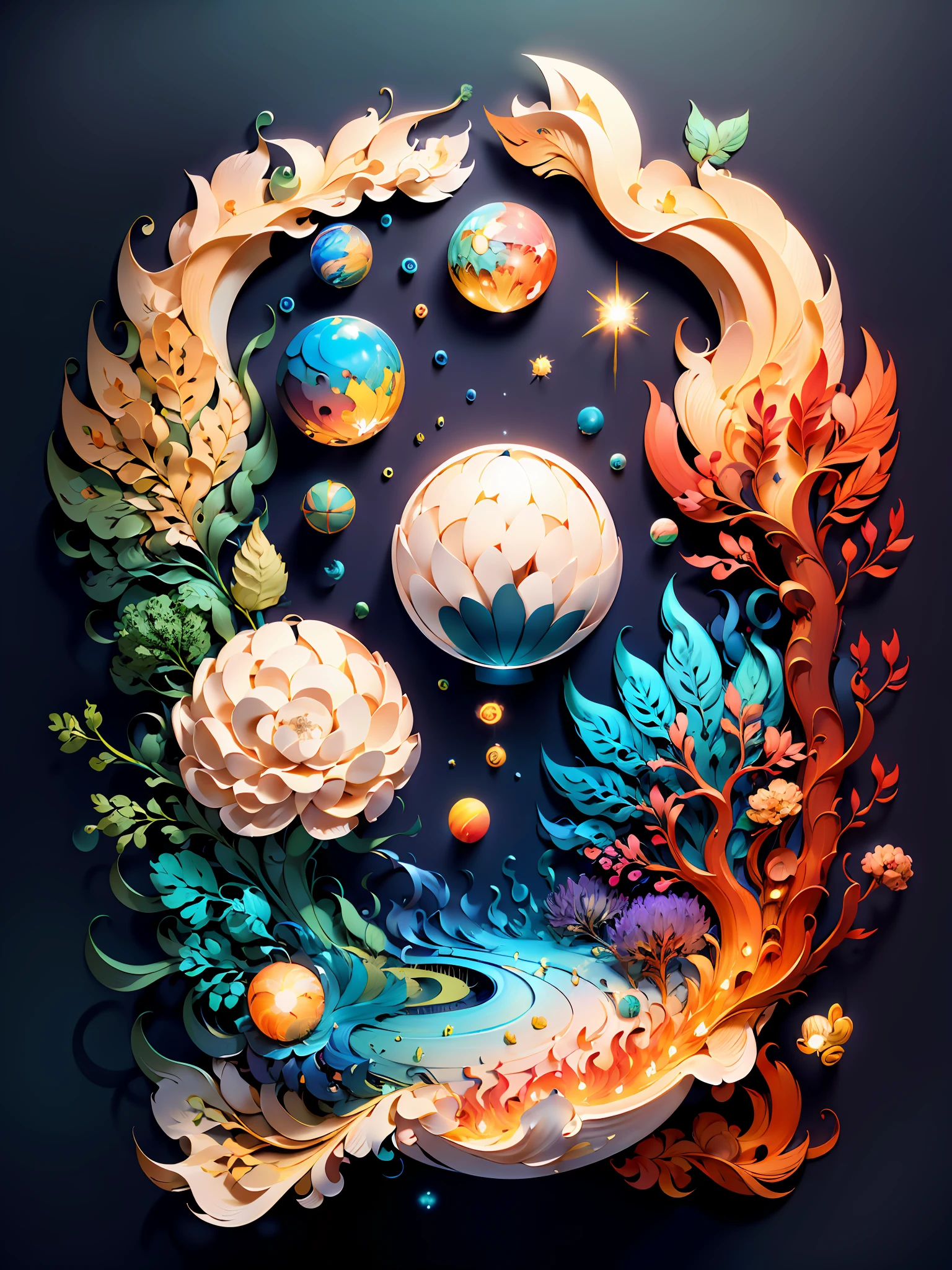 (((masterpiece))),best quality, illustration, earth, water ,fire, wind , space  , paper_cut,