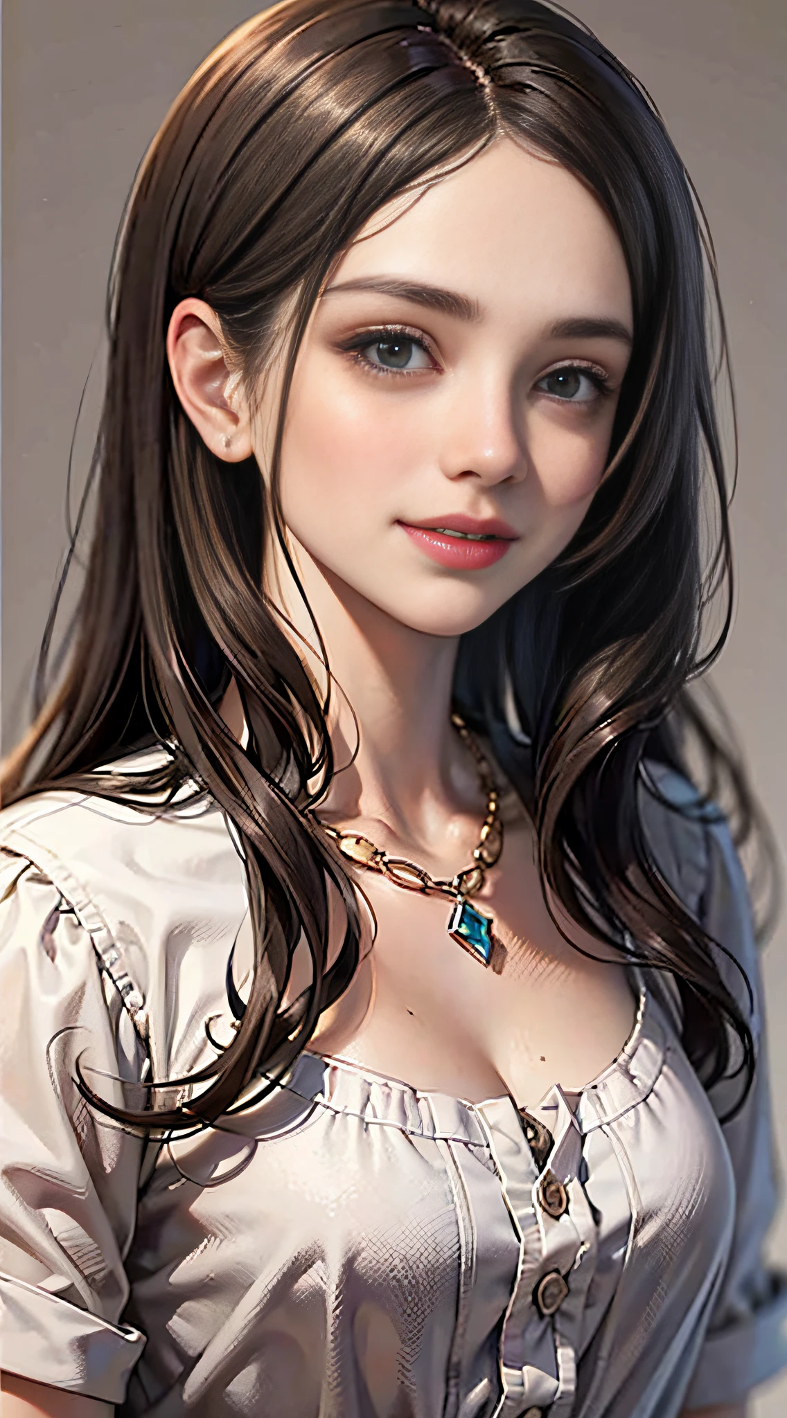 (masterpiece:1.2, best quality), (real picture, intricate details), 1lady, solo, upper body, casual, long hair, minimal makeup, natural fabrics, close-up face, smile, home
