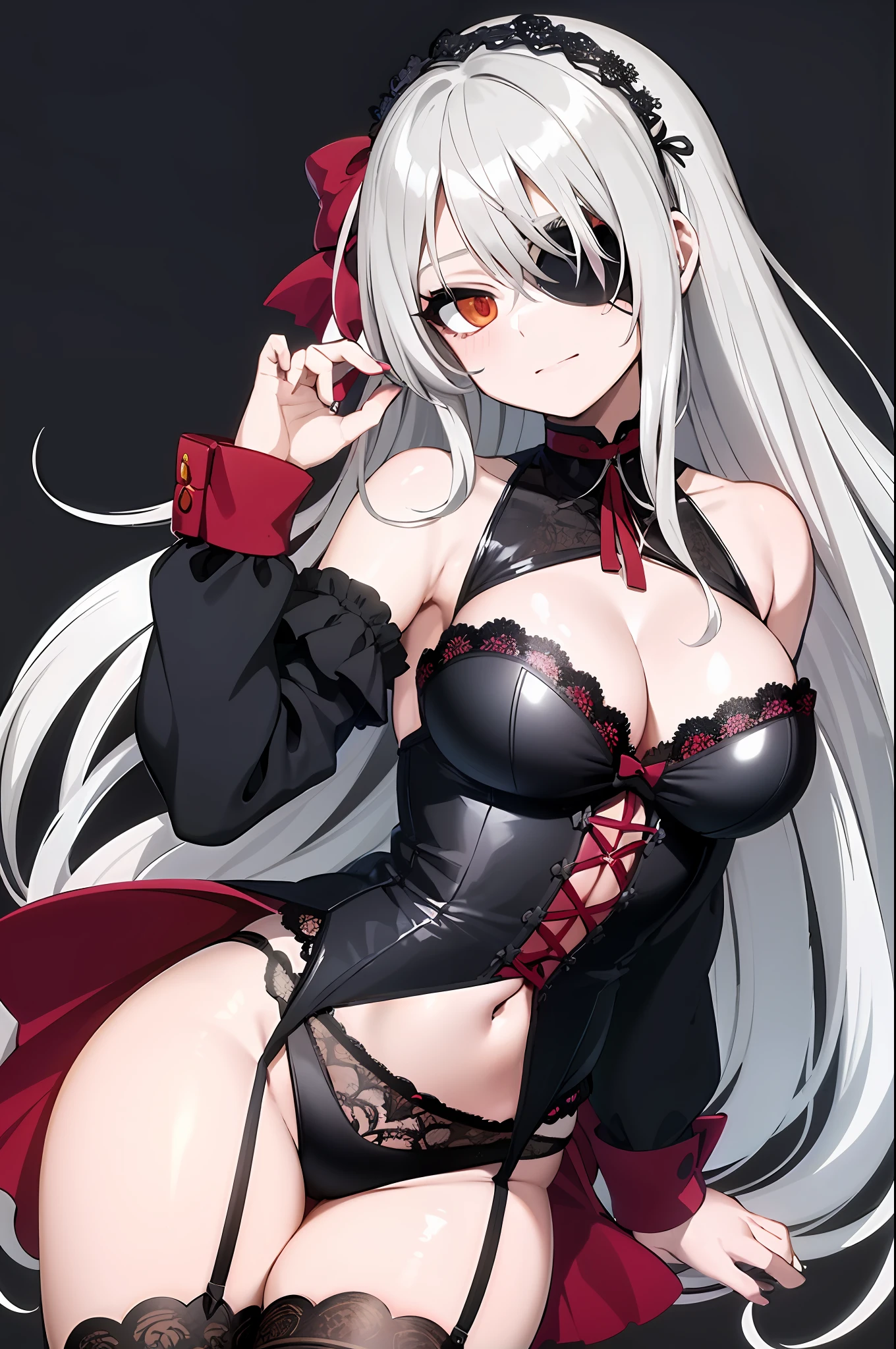anime girl in lingerie with red and black lingerie and black stockings, seductive anime girl, perfect white haired girl, azur lane style, gothic maiden anime girl, white haired deity, small curvy , lolidress, attractive anime girl, best anime 4k konachan wallpaper, beautiful alluring anime woman, white haired, from girls frontline