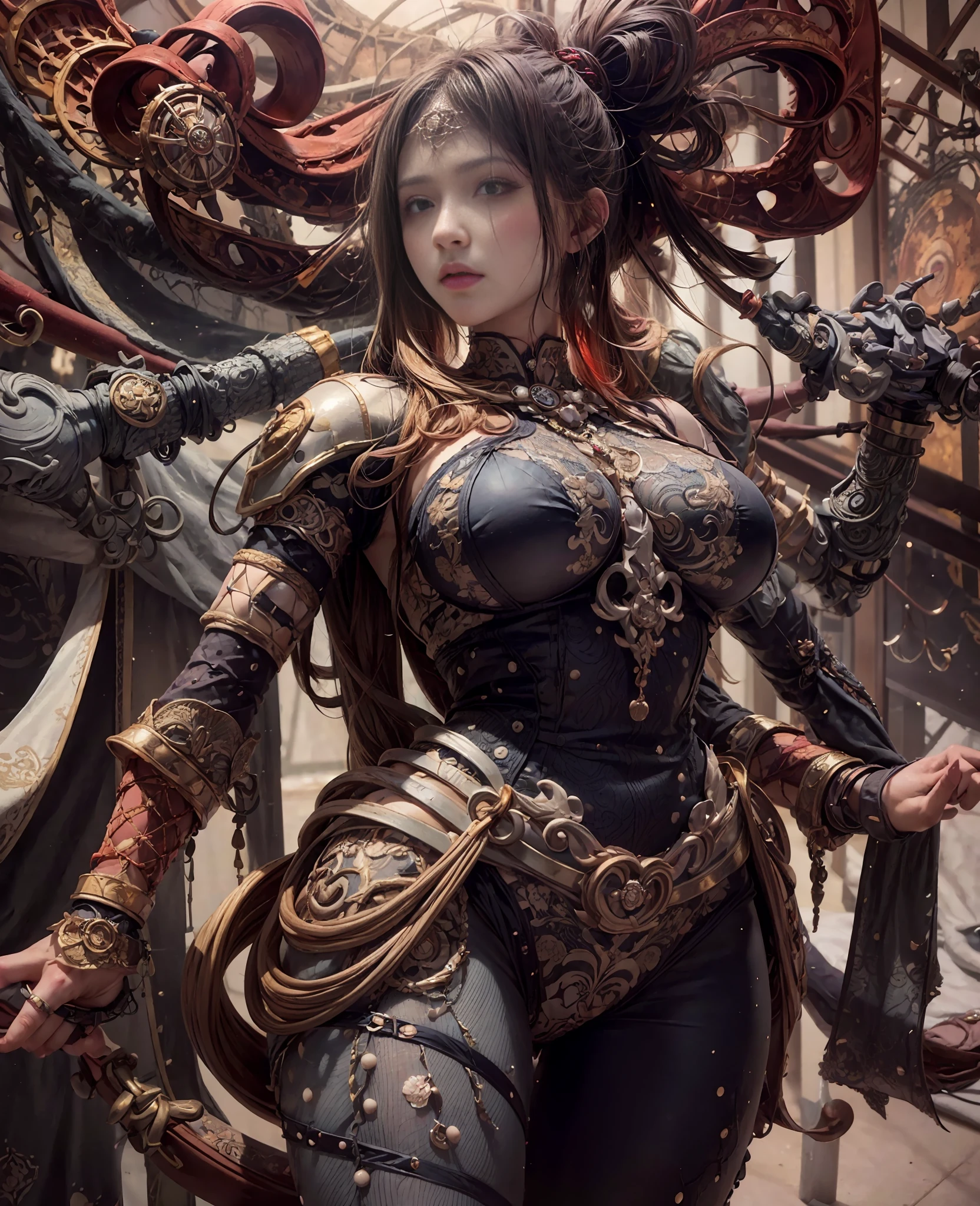 (Best Quality, 8k, 32k, Masterpiece, UHD:1.3), 1 Girl, ((Big:1.4)), (Long Wavy Hair ), 18-year-old woman, crouched, legs open, delicate and harmonious features on her face, expressive and bright eyes, (detailed pupils: 1.2), long and curved eyelashes, vibrant green eyes, elegant and symmetrical tapered nose, full and well-defined lips with a naturally graceful shape, balanced facial structure, slightly highlighted cheekbones, youthful appearance, delicate jaw creating a smooth and defined line along the face, intricate details, textured skin, detailed skin, skin pores, sweat, white blonde hair, long hair, sexy look, transparent panties and bra, dug panties, ((see through)), ((very transparent)), provocative pose, lascivious, sexy, provocative, sweaty, expression of pleasure, anatomically perfect, big boobs, visible boobs halo, full body, 32k, UHD, surrealism, (photorealistic:1.37), extremely detailed, hyper realistic, studio light, volumetric light, depth of field, industrial setting, black walls, exposed pipes, view from above,Roro Jonggrang is a legendary figure in Chinese folklore who is famous for his exceptional beauty. Traditionally, she is said to possess fair skin, huge breasts, long white hair, and mesmerizing blue eyes. She wears a bikini, an erect nipple, super transparent panties that are very transparent. Roro Jonggrang's appearance is often likened to a lingerie goddess, with her delicate features and regal demeanor immediately earning respect. Her beauty is celebrated throughout China and has inspired countless works of art throughout the centuries.