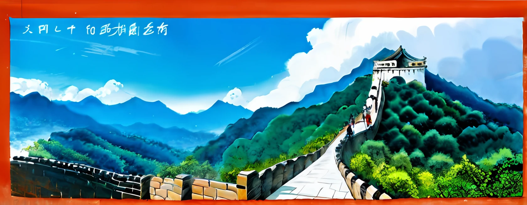 Spring, Huangyaguan Great Wall, minimalist style, large color block, creative, vector style
