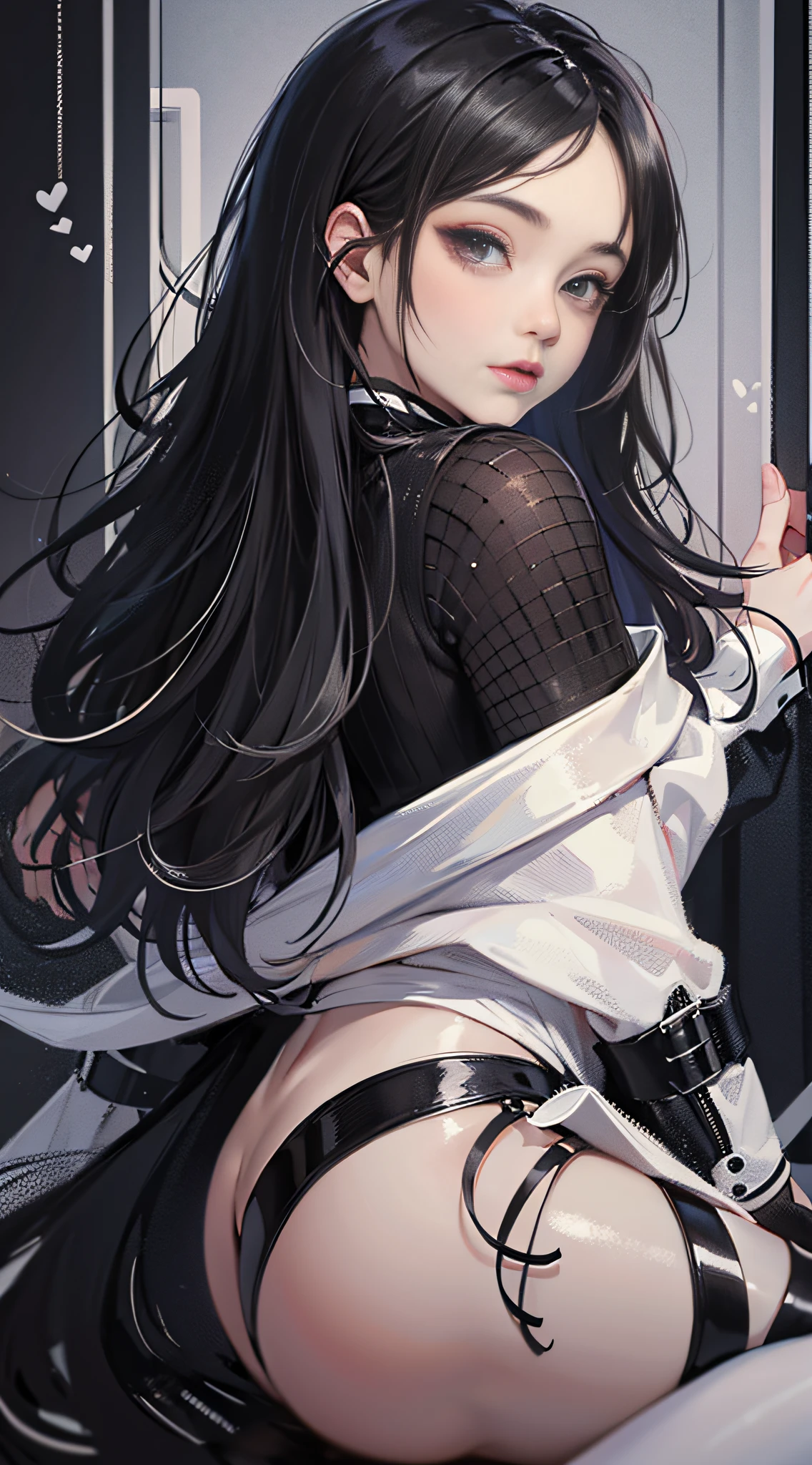 (masterpiece, best quality:1.4), looking at viewer,
(wavy hair:0.8), long hair, black hair, black theme,
