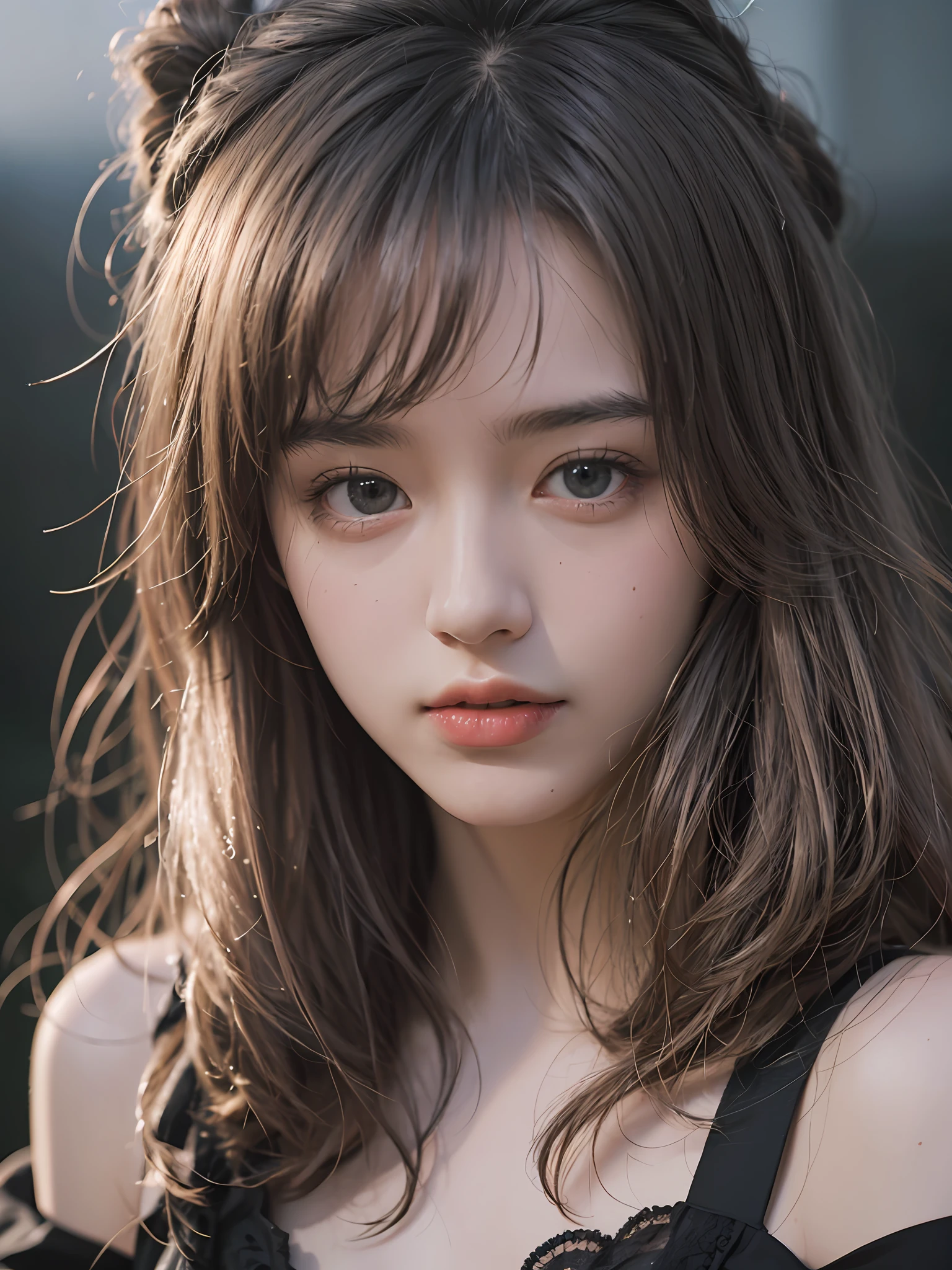 Best quality, masterpiece, ultra high res, (photorealistic:1.4), raw photo, 1girl, offshoulder, in the dark, deep shadow, low key, cold light --auto --s2