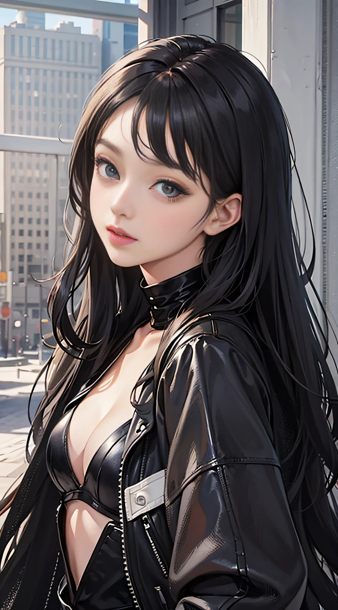 (masterpiece, best quality:1.4), looking at viewer,
(wavy hair:0.8), long hair, black hair, black theme,